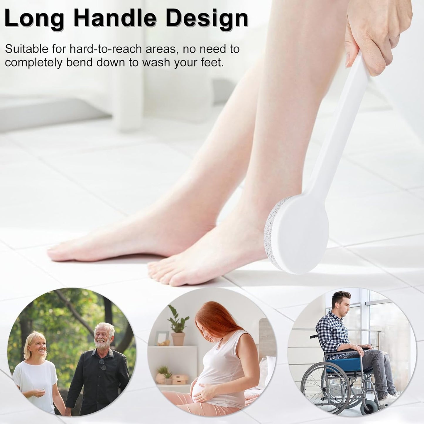 Pumice Stone for Feet with Long Handle, 2 Pack Hard Skin Callus Remover, Scrubber and Exfoliator for Dead Dry Skin, Softer & Smoother Feet, Pedicure Tool (Straight)