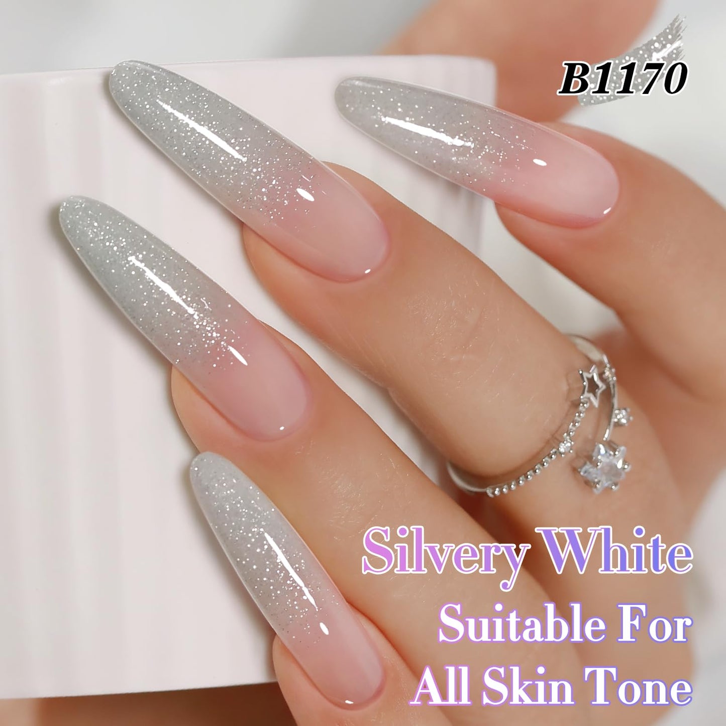 Double Rhythm 0.5Oz Glitter Gel Polish Shimmer Reflective Color for Nail Art Salon DIY Soak Off 15ml Nail Lamp Gel Polish at Home (Silver-B1170)