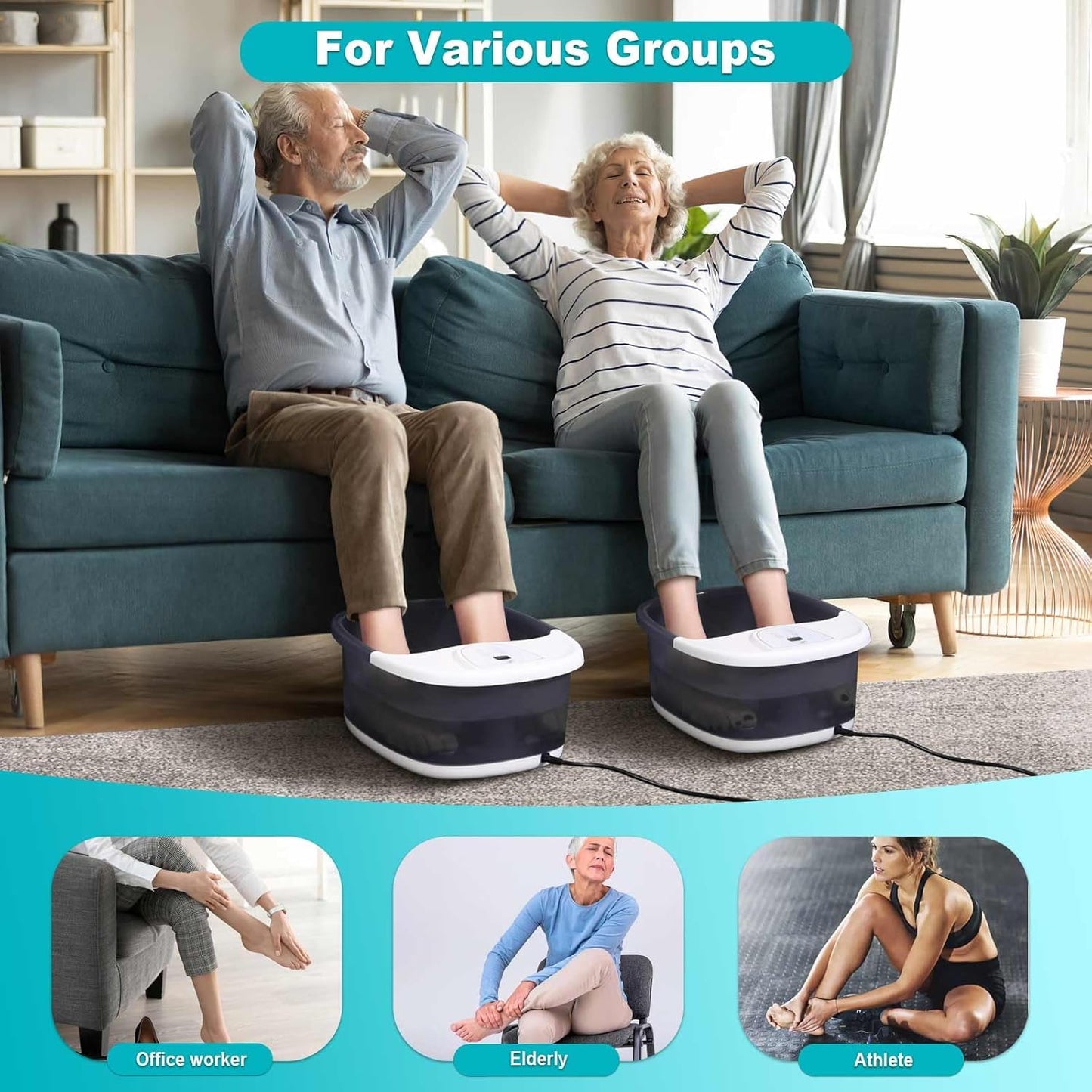 Foot Spa Bath Massager with Heat [2025 Upgraded], Vibration, Temperature Control, Jets, Bubbles, Epsom Salt, Feet Massager with 22 Massage Rollers, Foot Bath for Relaxation, Large, Grey