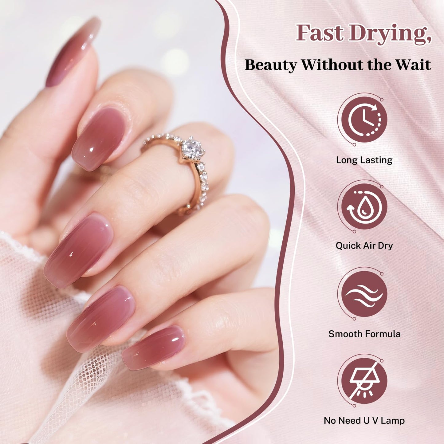 16.5ml Jelly Mauve Red Nail Polish Large Volume Quick Dry Nail Polish, Long Lasting Shine, Fingernail Toenail Nail Art DIY Home Travel Nail Art Gift