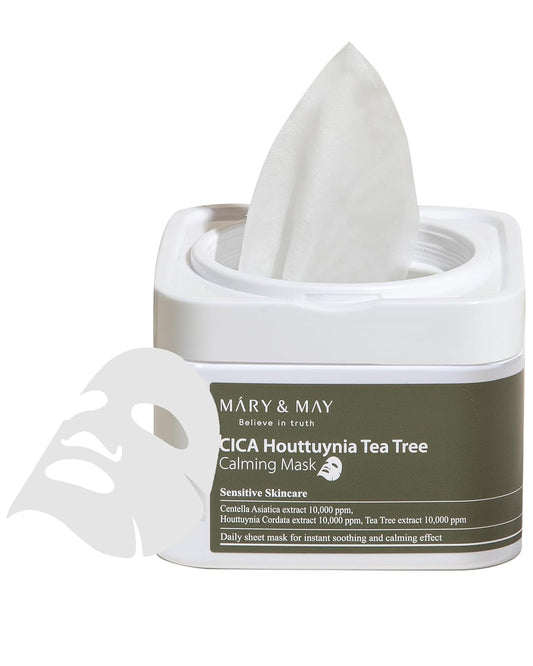 Mary&May CICA Houttuynia Tea Tree Calming Mask - Daily Pull Out Sheet Mask for Instant Soothing & Moisturizing - Korean Skincare, Hypoallergenic and Cruelty-Free, 30 Sheets