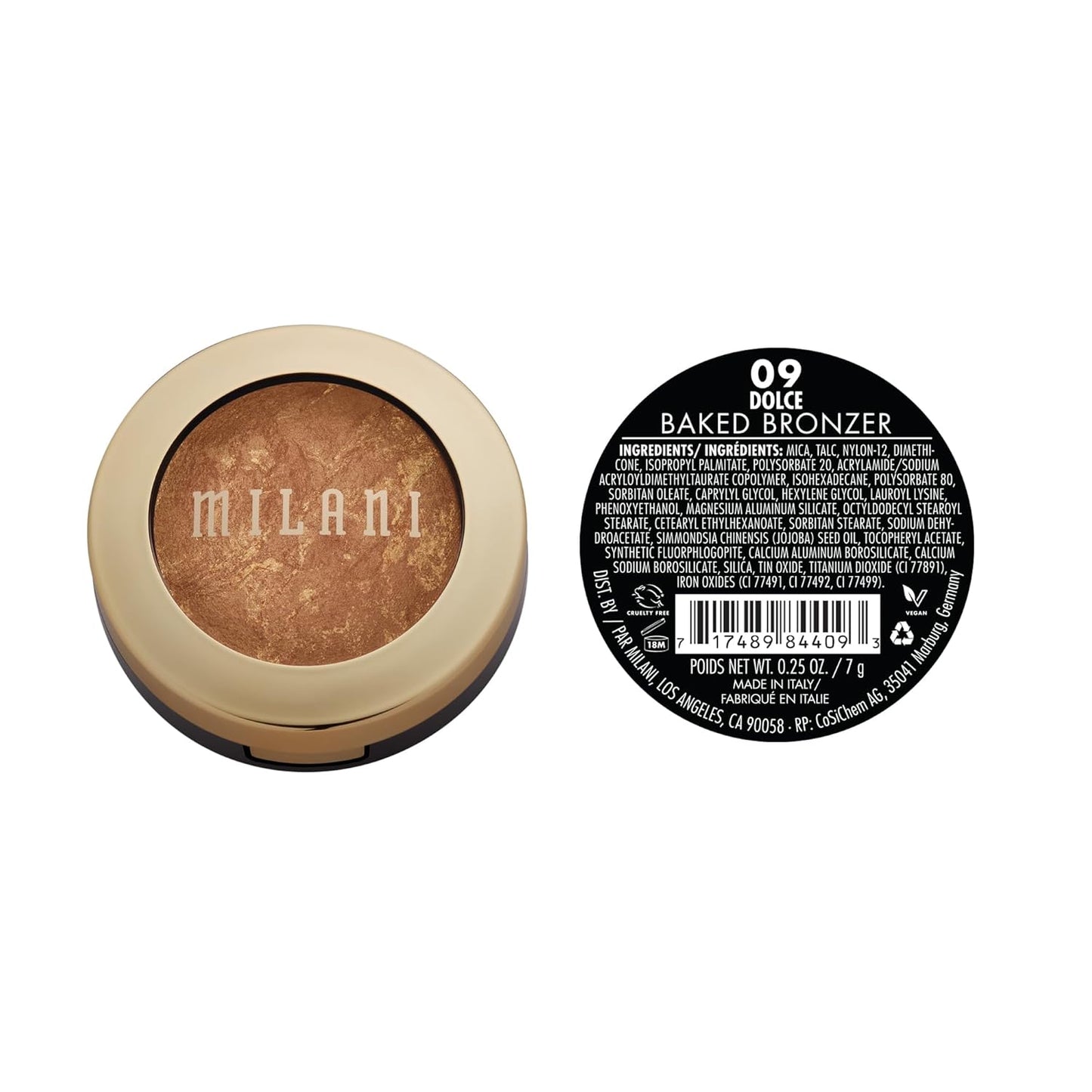 Milani Bronzer Powder - Baked Bronzer Made in Italy, Bronzing Shimmer Highlighter Makeup for Contour -Dolce