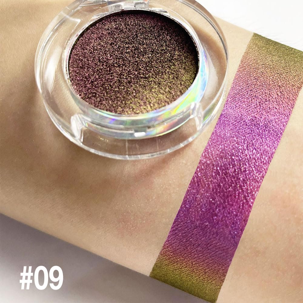 evpct Mermaid Purple Gold Holographic Chameleon Chrome Eye Shadow Palette Makeup for Older Women, Duochrome chromatic Duo Multichrome Glitter Shimmer Metallic Gothic festival Single Eyeshadow Palette