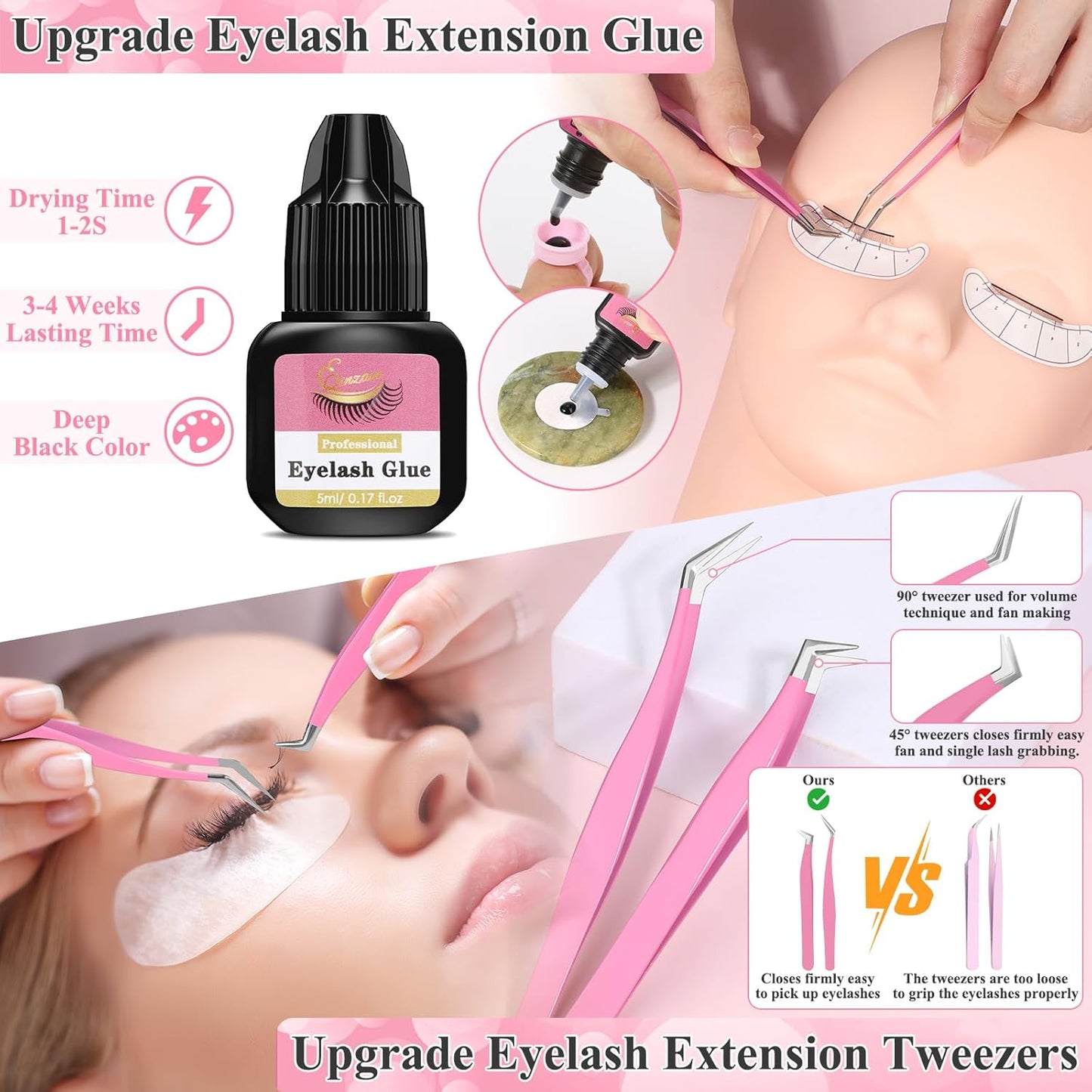 Lashes Kit for Eyelash Extension Beginner Lash Tech Starter Kit with Eye Lash Mannequin Head, Professional Eyelash Extension Kit with Lash Fan, Extension Glue and Eyelash Remover for Practice Training