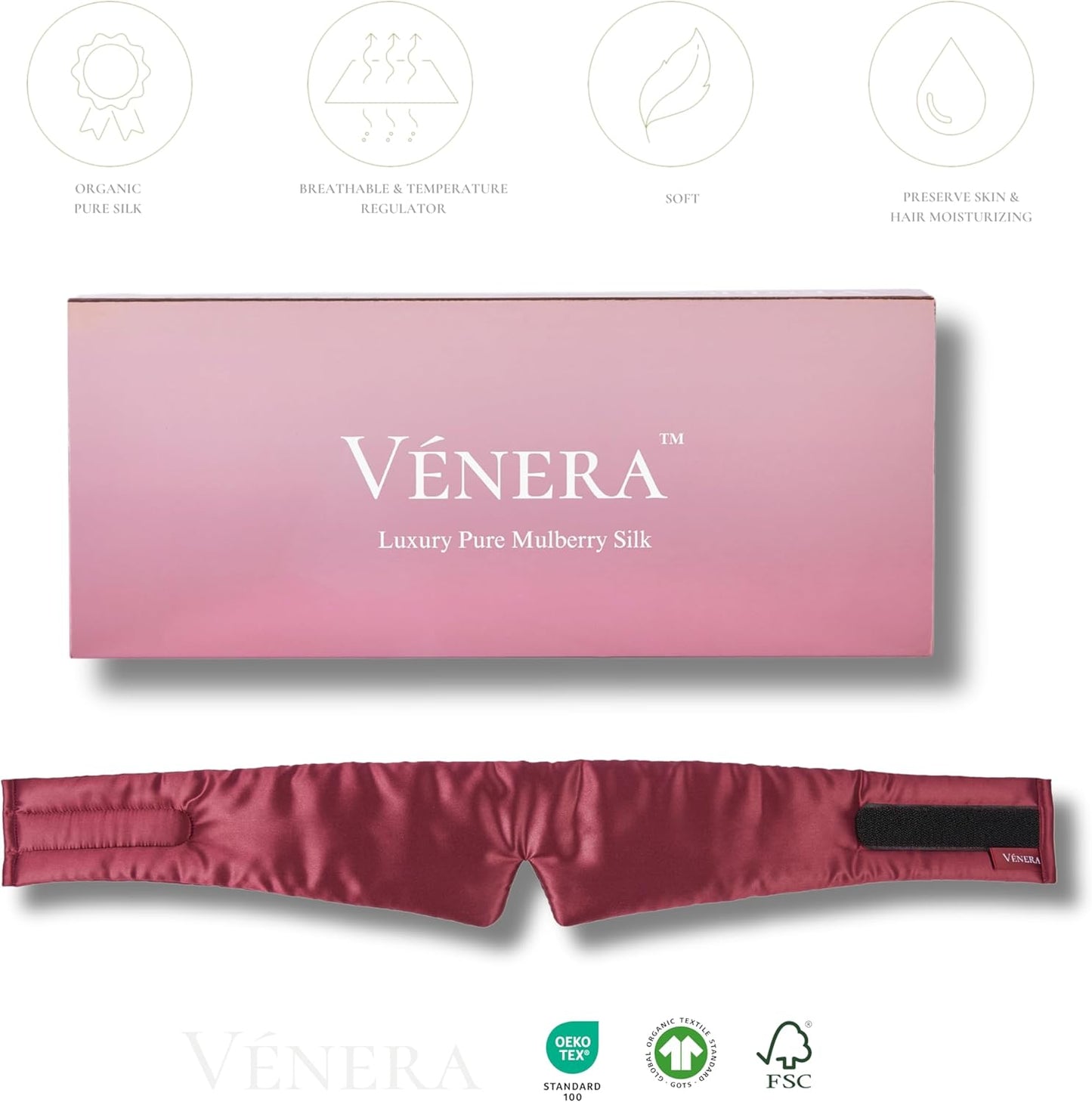 Silk Eye Mask - 100% Pure Mulberry 22 Momme Silk Sleep Mask, Adjustable Sleep Mask for Women and Men (Adjustable, Cloud Burgundy)