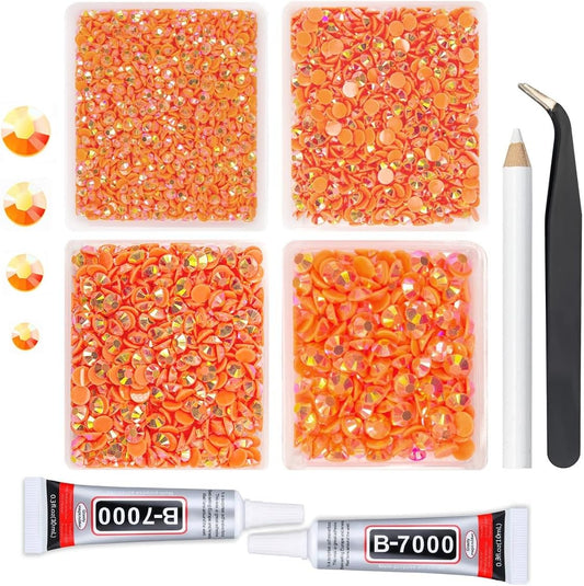 Neon Orange AB Resin Rhinestones for Bedazzling Crafting 3mm 4mm 5mm 6mm Orange Red Flatback Jelly Stones Bulk Diamonds Gems for Nails Face Eyes Makeup Tumblers Bottles DIY Crafts Clothes Shoes