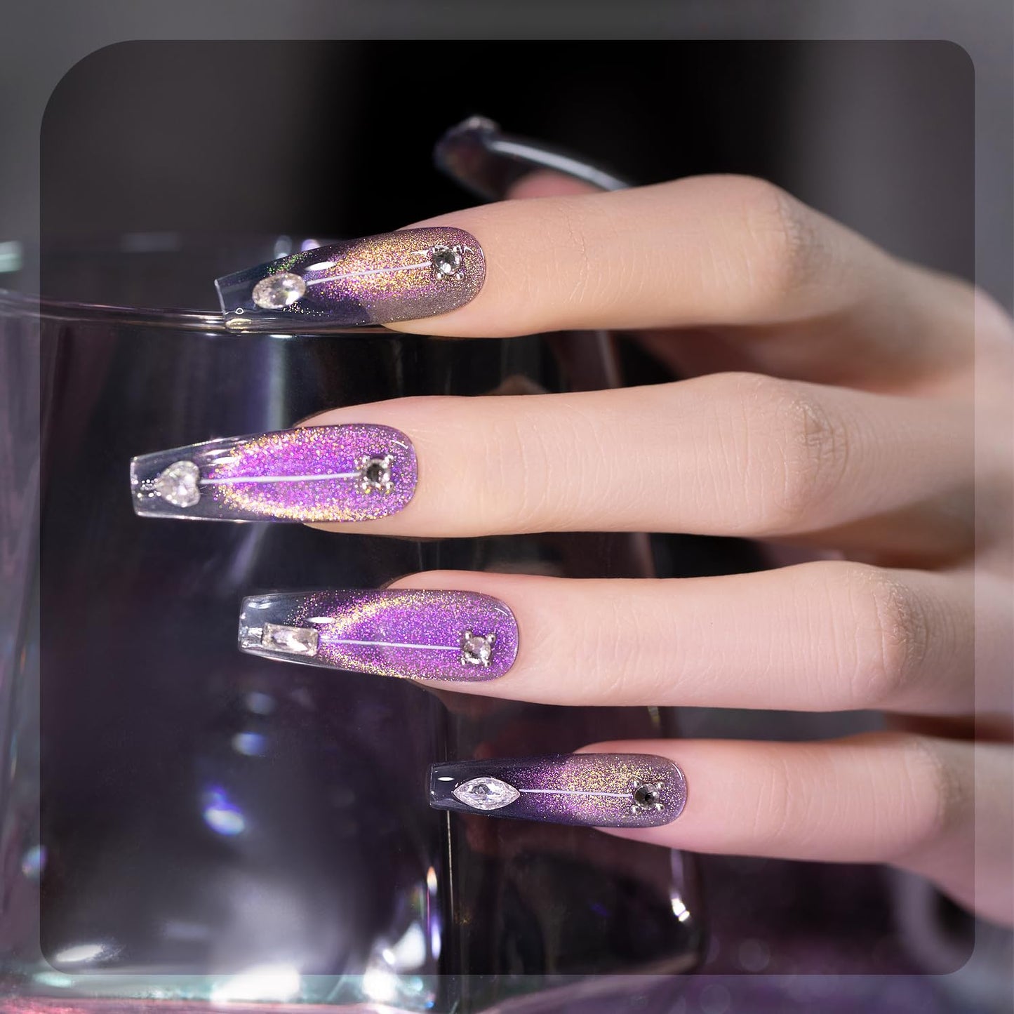 RARJSM Gray Blue Aurora Cat Eye Gel Nail Polish Multichrome Purple Orange Color Glitter Candy Glass Diamond Cat Eye Gel Polish with Magnet Stick Soak off UV LED Curing Requires Home Salon Diy Nail Art