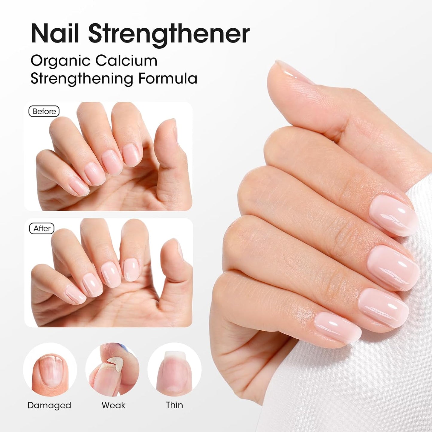 Gellen 4-In-1 Illuminating Nail Concealer Base Coat Polish Milky White, Nail Strengthener Ridge Filler For Nails, Sheer Nail Polish Smooth Strengthen Natural Nails, Quick Air Dry, Hema Free, Non-toxic