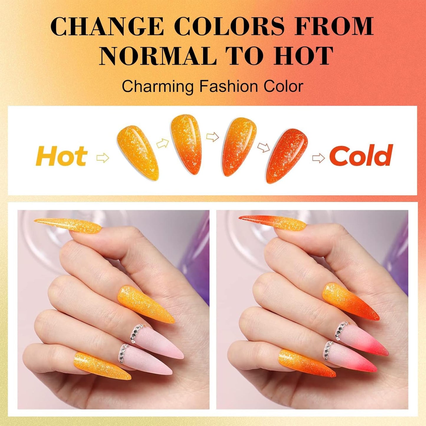 Honey Joy Dip Powder Nail Kit Starter, 4 Colors Halloween Pumpkin Orange Mystic Purple Dipping Powder Liquid Set with Base Top Coat for Nail Art Manicure Salon DIY, Dip-7pcs-No.14