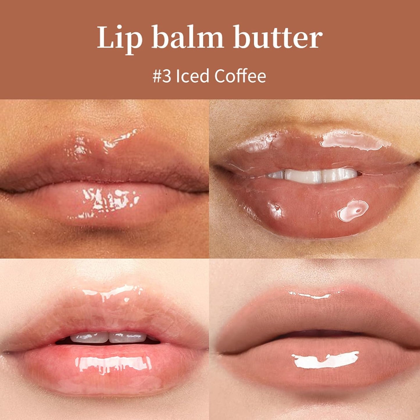 Summer Lip Butter Balm,Moisturizing Hydrating Lip Gloss Balm Set,Long-lasting Non-Sticky Nourishing Lip Care with Natural Ingredients for Soothing Softening Lips(#3-Iced Coffee)