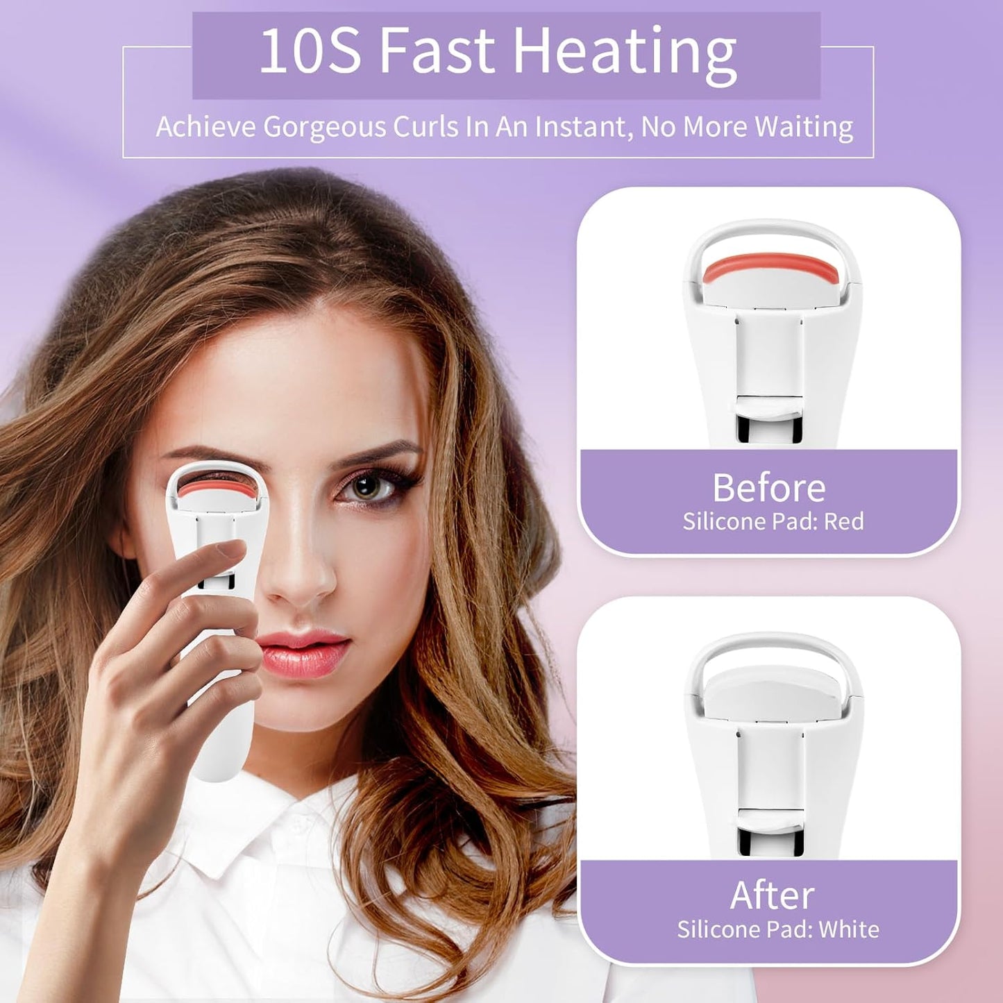 Heated Eyelash Curlers, Rechargeable Electric Eyelash Curler with Dual-Arc Design & 2 Adjustable Temperature - Safe Gentle Heated Lash Curler for Natural Curl Perfect Fit for Women WH74