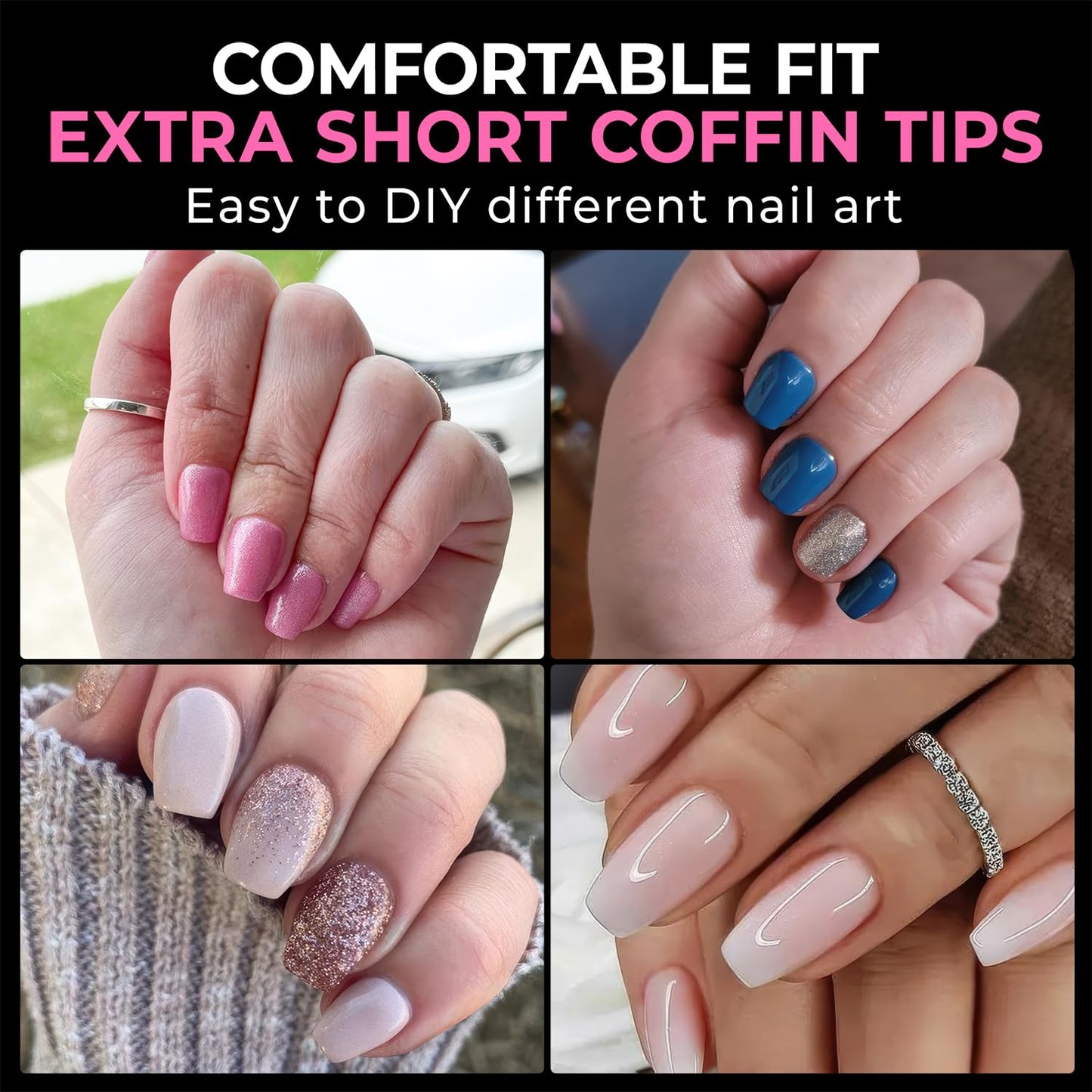 UNA GELLA Extra Short Coffin Nail Tips: XS 216pcs Pre-shape Press on Nails Extra Short Coffin Gel Tips Full Cover Acrylic Fake False Nails Extension 12 Sizes Gelly Tips