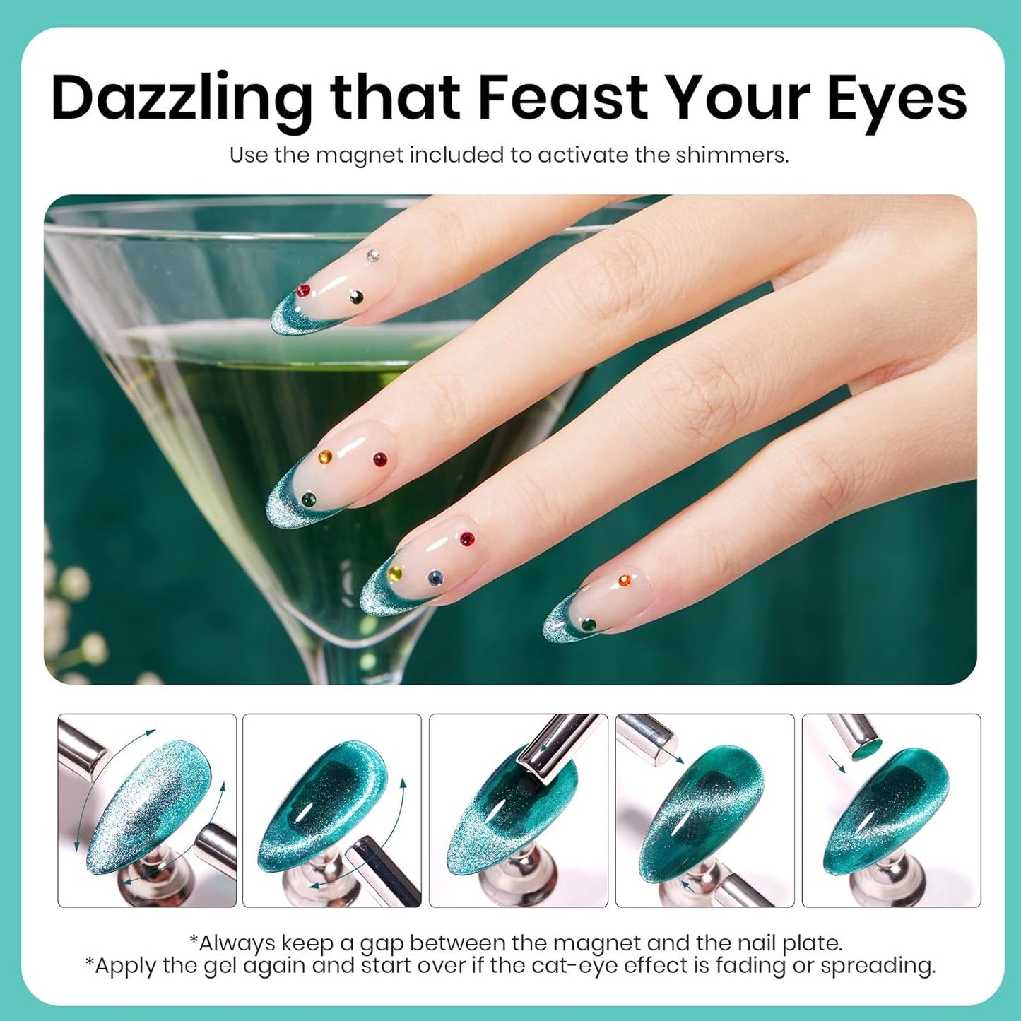 Beetles Green Cat Eye Gel Nail Polish, 9ml Glitter Gel Polish with Magnet Shimmer Green Velvet Soak Off UV LED Nail Lamp Nail Art DIY Home Manicure Design Gift for Women