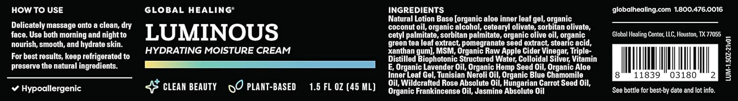 Global Healing Luminous - Premium Luxury Face Moisturizer Cream - Antioxidant Face Lotion For Women & Men To Hydrate, Nourish and Soothe Dry, Sensitive Skin To Soft Skin, Crema Para La Cara - 1.7 Oz