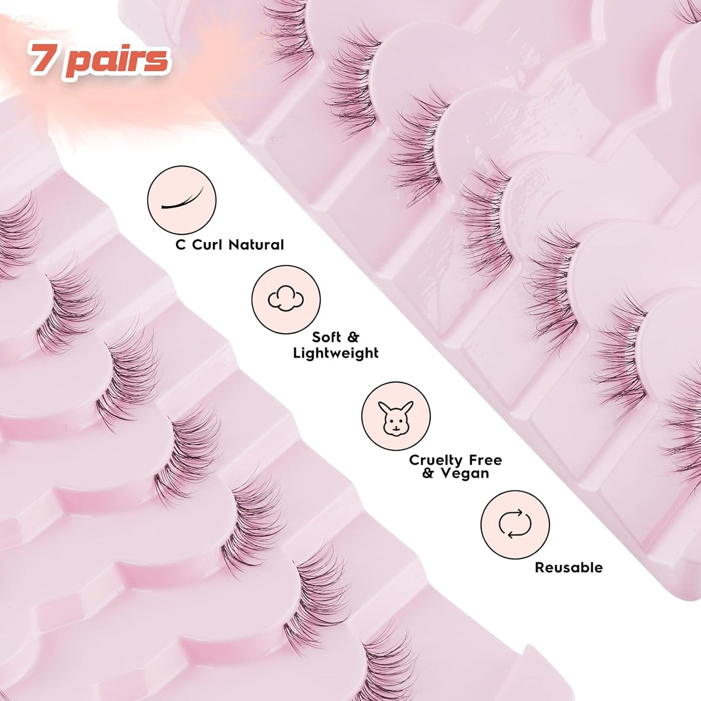 Natural Half Lashes Cat Eye Eyelashes 13MM False Eyelashes Natural Corner Lashes Wispy 3D Volume Half Eyelashes Pack with Thin Cotton Band 3/4 Lashes Extension 7 Pair Siligli
