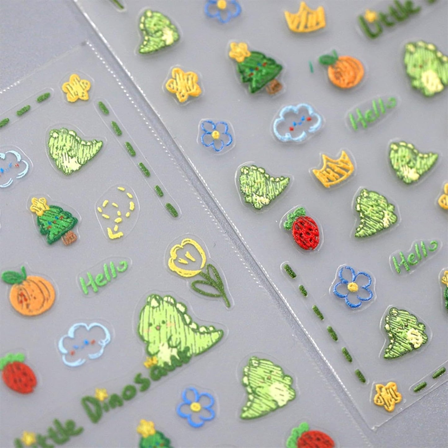 Dedyel Cute Nail Stickers 5D Embossed Cartoon Dinosaur Kawaii Animal Self-Adhesive Nail Decals for Women Girls Kids Nail Art Decoration