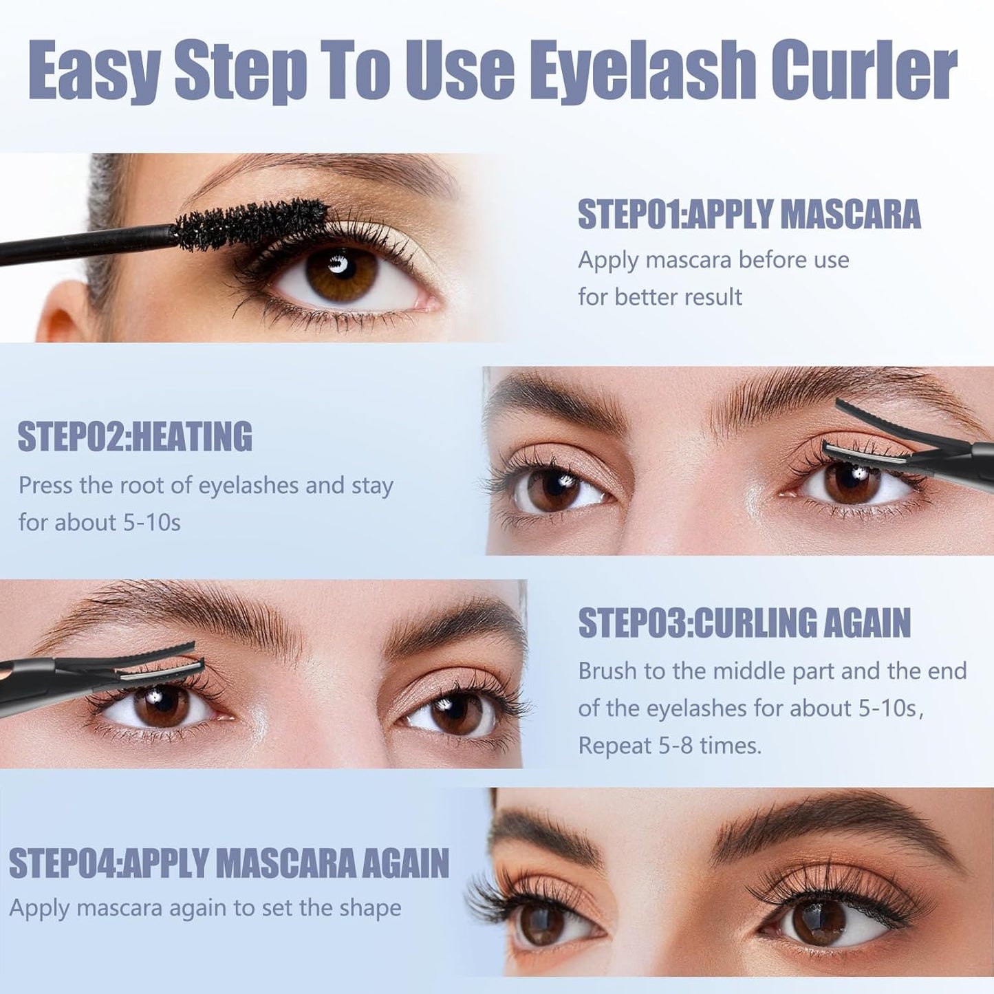 Heated Eyelash Curlers - 2 in 1 Clip- Type Heated lash Curler Best Seller Electric Eyelash Curler LED Display 3 Temp Settings for Makeup Tools USB Rechargeable Natural Curling 24H Long Lasting