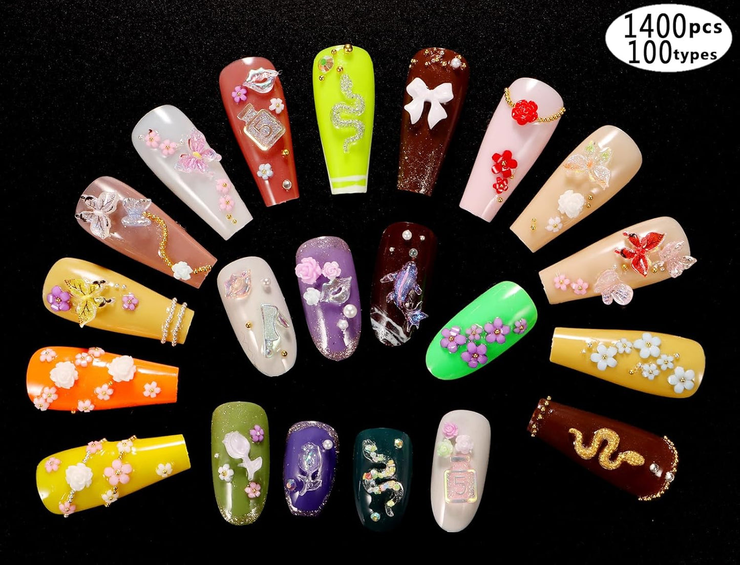 250pc 3D Nail Charms Set - Diverse Shapes & Colors for Acrylic Nails & DIY Crafts (#10)