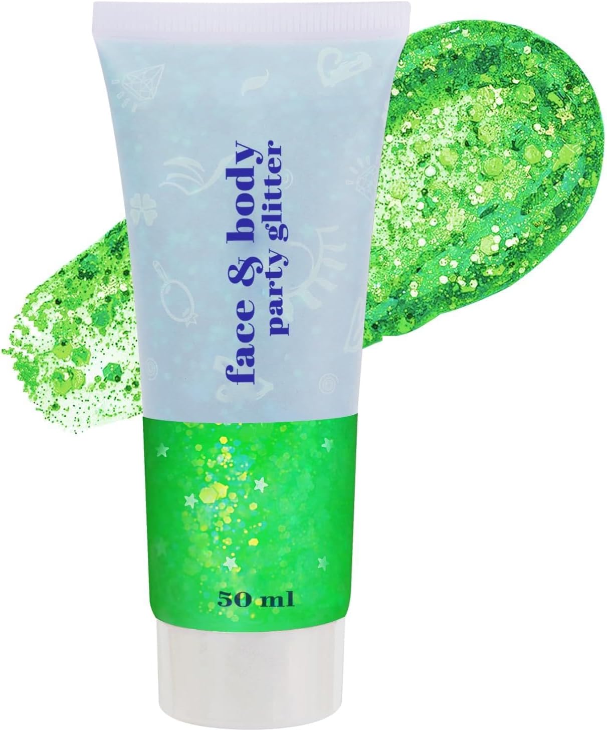 Go Ho Light Green Face Body Glitter,Sparkly Face Glitter Makeup,Light Green Face Paint Holographic Chunky Sequins Glitters for Eye Lip Hair Nails,Festival Rave Accessories