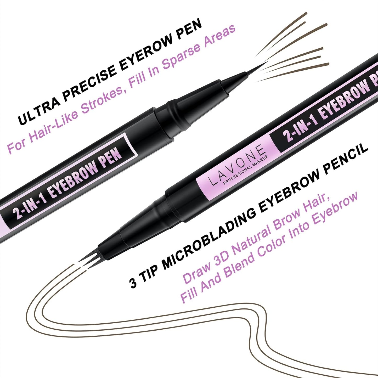 LAVONE Eyebrow Pencil, 2-In-1 Waterproof Eyebrow Pen, with 3 Tip Microblading Eyebrow Pen and Ultra-Precise Brow Pencil, Dual-ended Eyebrow Brush, for Eyebrow Makeup - Ash Brown