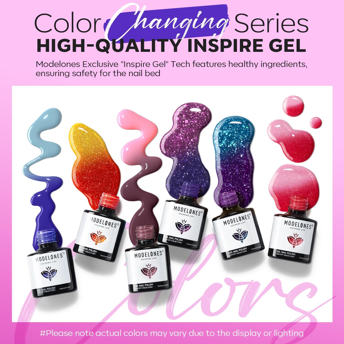 modelones Color Changing Gel Nail Polish Set, 6 Colors Red Pink Glitter Blue Purple Mood Temperature Change Nail Polish Gel Set Soak Off Nail Art Gel DIY Salon Manicure Gift