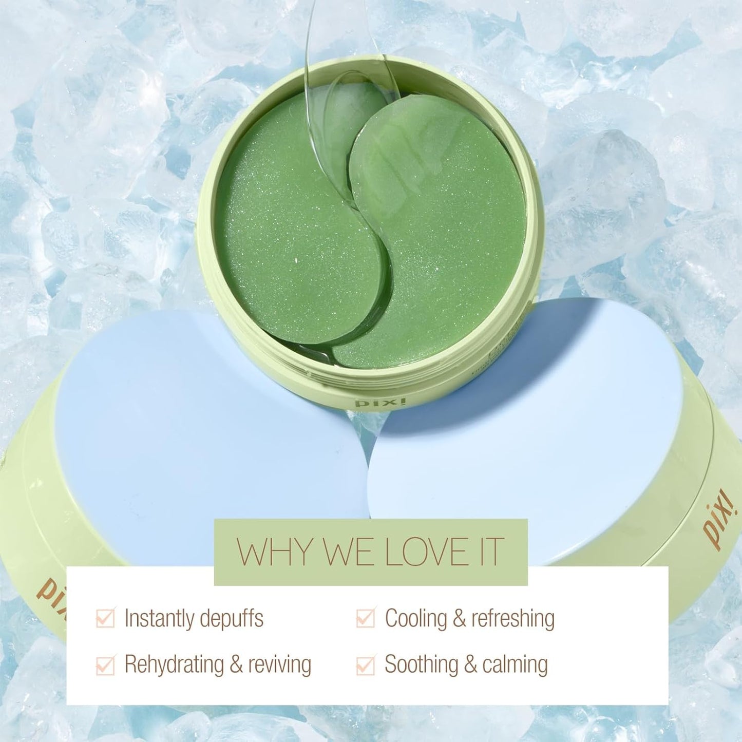 Pixi DetoxifEYE Depuffing Hydrogel Under-Eye Patches, Cucumber, Hyaluronic Acid & Caffeine For Puffy Eyes and Dark Circles, Hydrate Eye Area, 30 pairs, 60 Patches