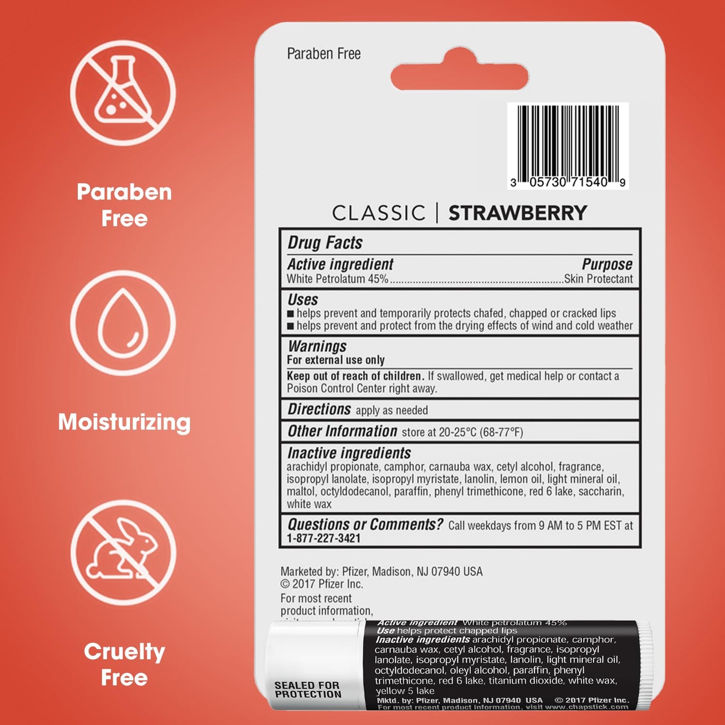 ChapStick Strawberry Lip Balm 4-Pack + 1 Classic Original ChapStick, Lip Moisturizer, 0.15 Oz Ea (5 Piece Set)