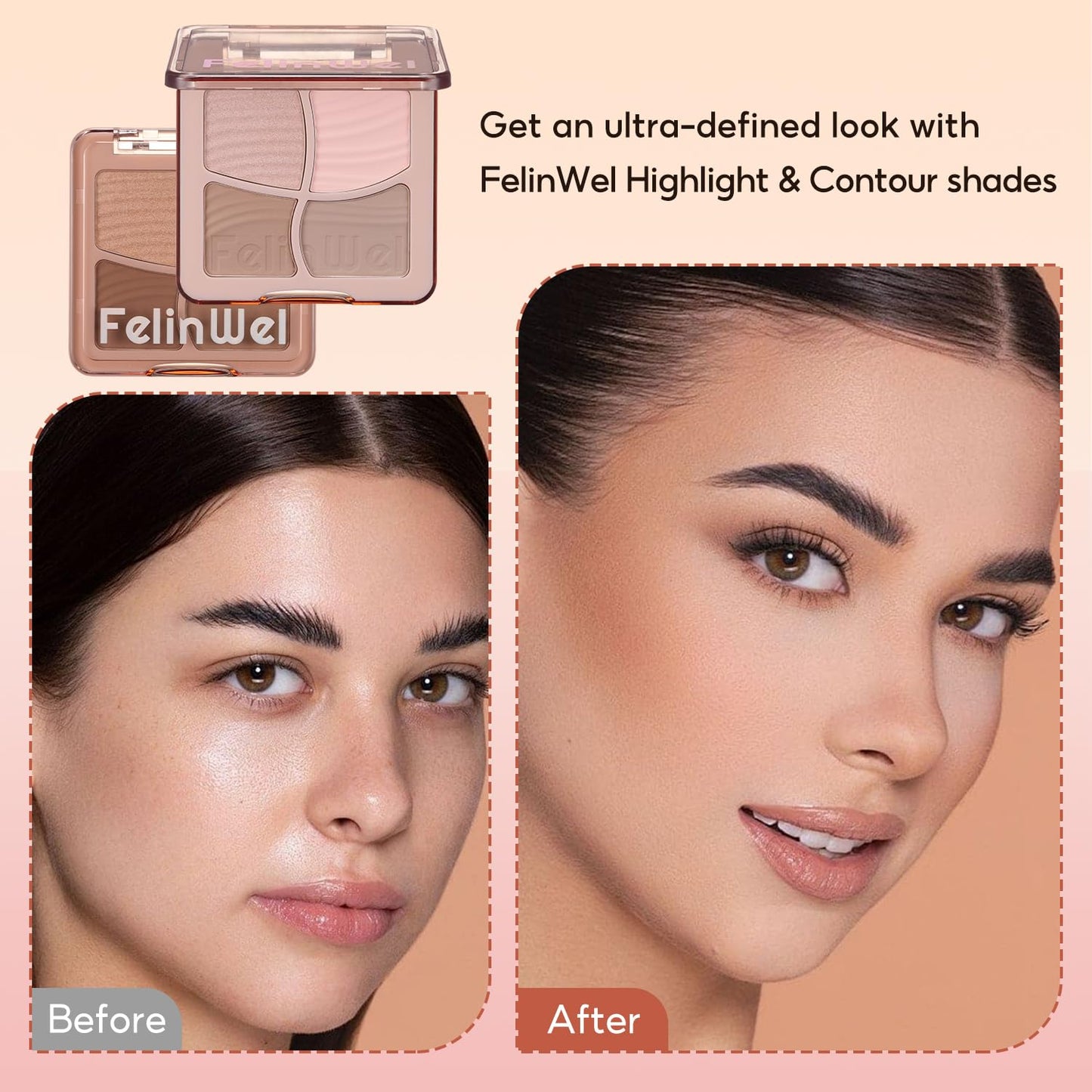 Highlight Contour Makeup Palette Effortless Blending Matte Shimmer Highlighter Palette and Bronzer Powder for Warm Toned Skin with Brush