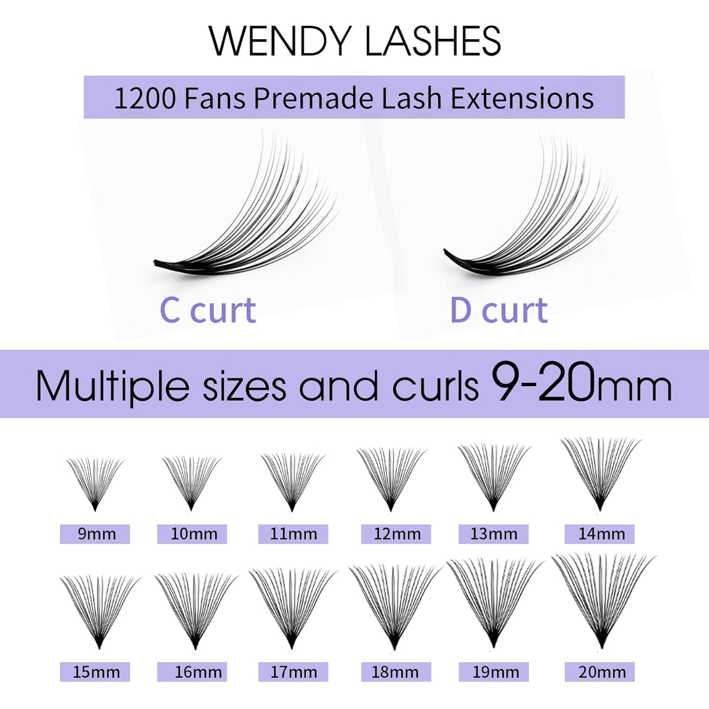 Premade Fans Eyelash Extension 1200 Fans 20P Loose Volume Lashes C Curl Pre-made Fans 9-20mm
