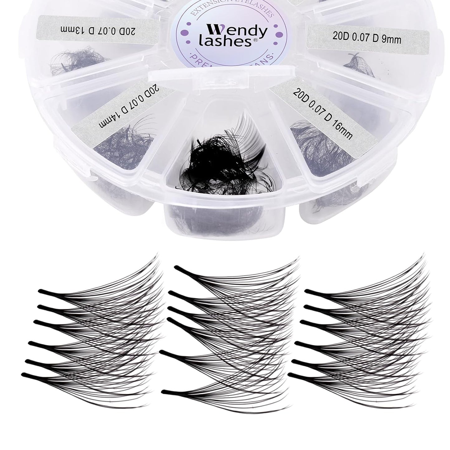 Premade Fans for Lash Extension: 20P, Wendy, Handmade Fans, Pre-made, For Lash-Artists, D, 9-16mm
