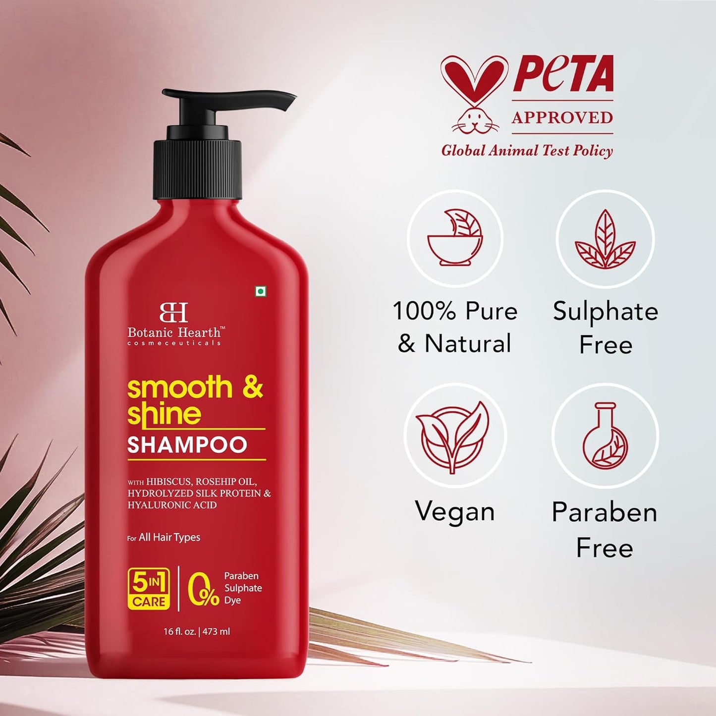 Botanic Hearth Hibiscus Shampoo Infused With Rosehip Oil, Hydrolyzed Silk Protein & Hyaluronic Acid Clarifying Shampoo To Smooth, Add Shine & Strengthen Hair| For All Hair Types, 16 Fl Oz