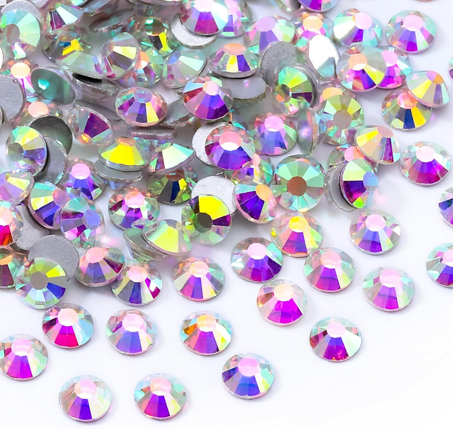 Crystal AB Flatback Rhinestones, Glass Rhinestones for Nail Art and Craft, Glue Fix, Loose Crystal Gemstones(Crystal AB, SS34, 288pcs, 7.1-7.3mm)