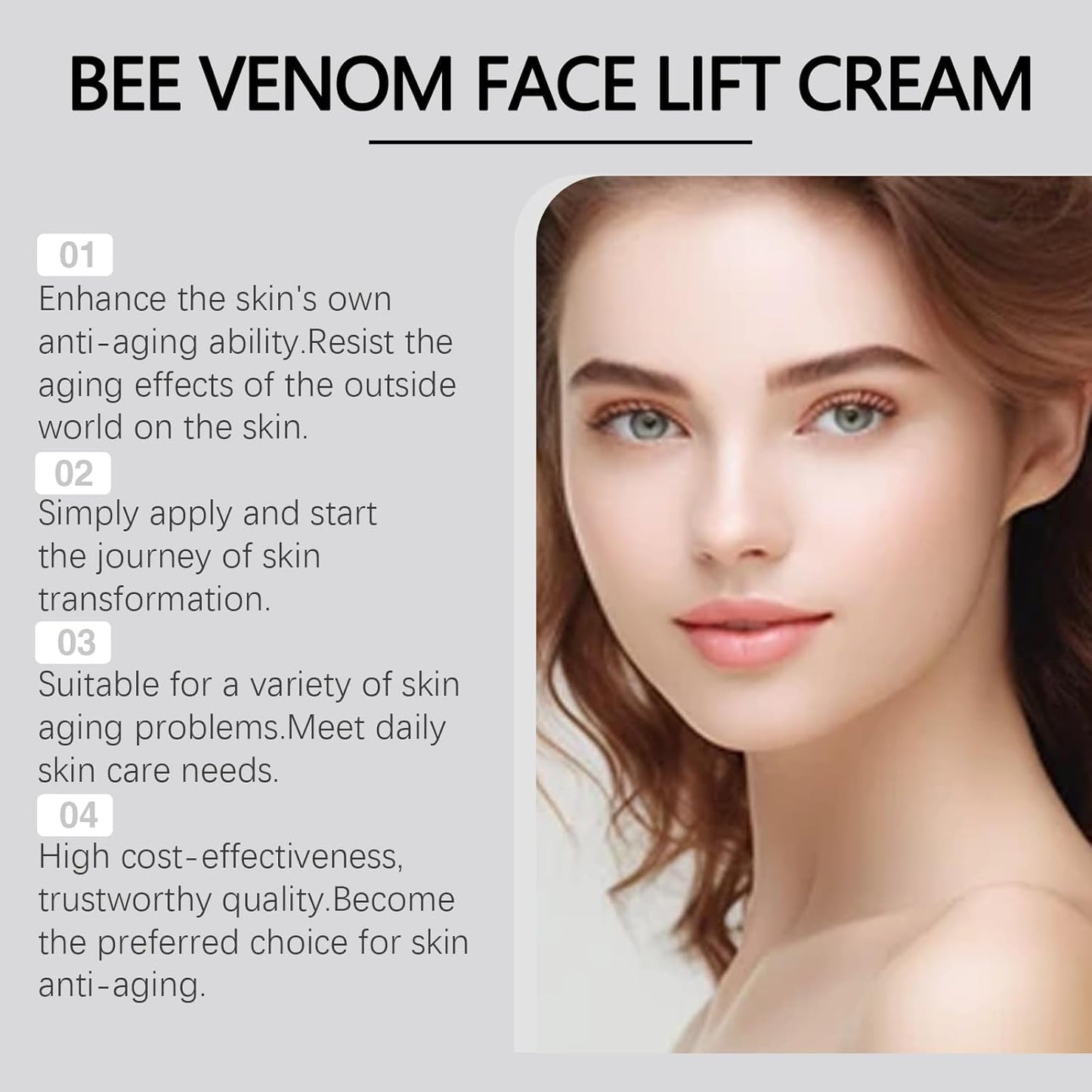 Bee Venom Cream, Bee Venom Face Lift Cream with Airless Pump - Wrinkle Removal & Firming, Moisturizing, Lifting & Recovery - for All Skin Types - 1.76 Oz