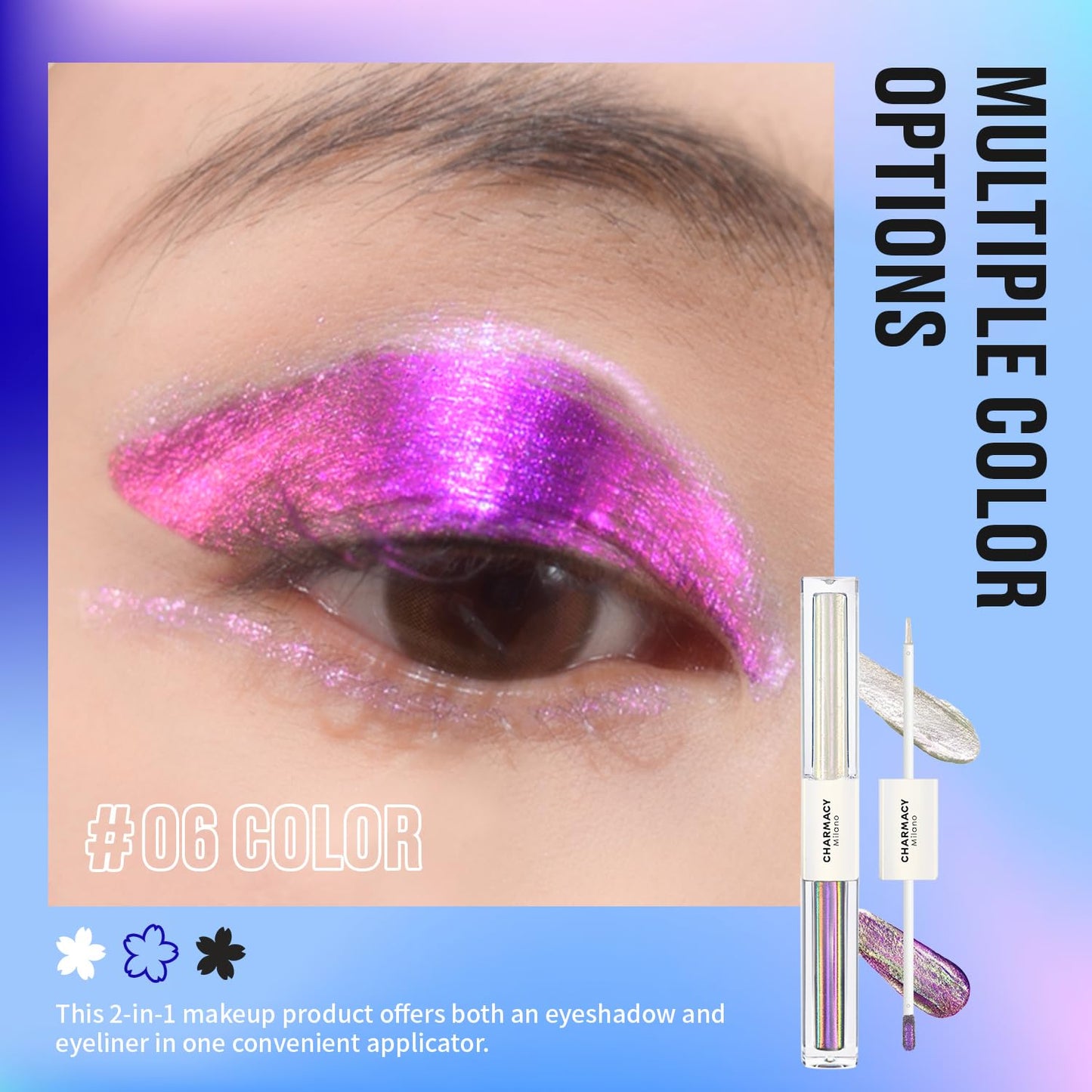 CHARMACY 2 in 1 Starlit Duochrome Liquid Eyeshadow, Glitter Sparkle Colorful Liquid Eyeliner, Quick Drying, High Pigmented, Long lasting Holographic Glitter Multichrome Eye Makeup #06