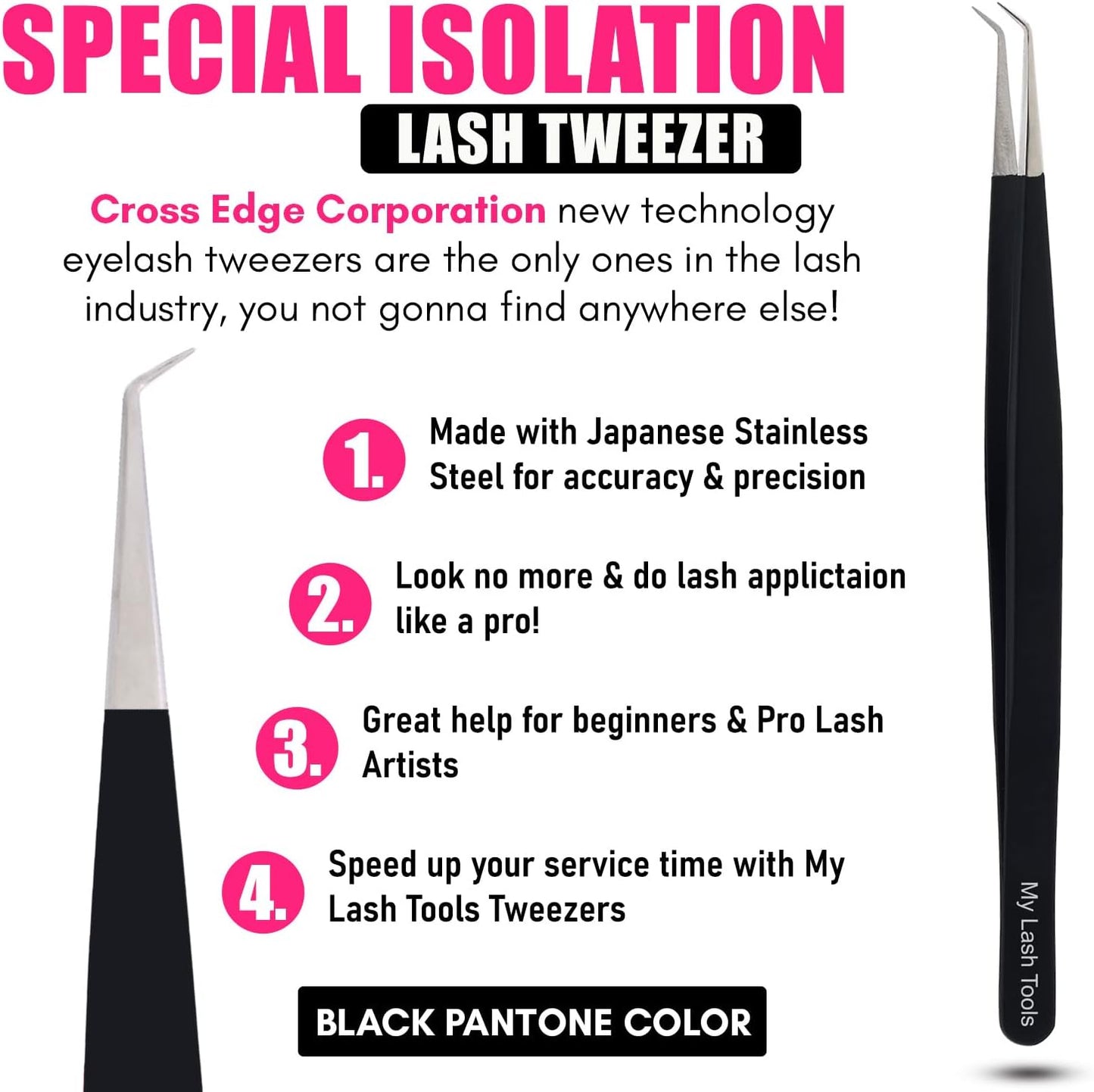 Isolation Lash Tweezers for Eyelash Extension Tweezer for Isolation Lash Extensions 14cm, Best for Individual Isolation & Classic Lashes Japanese Stainless Steel Matte Black)
