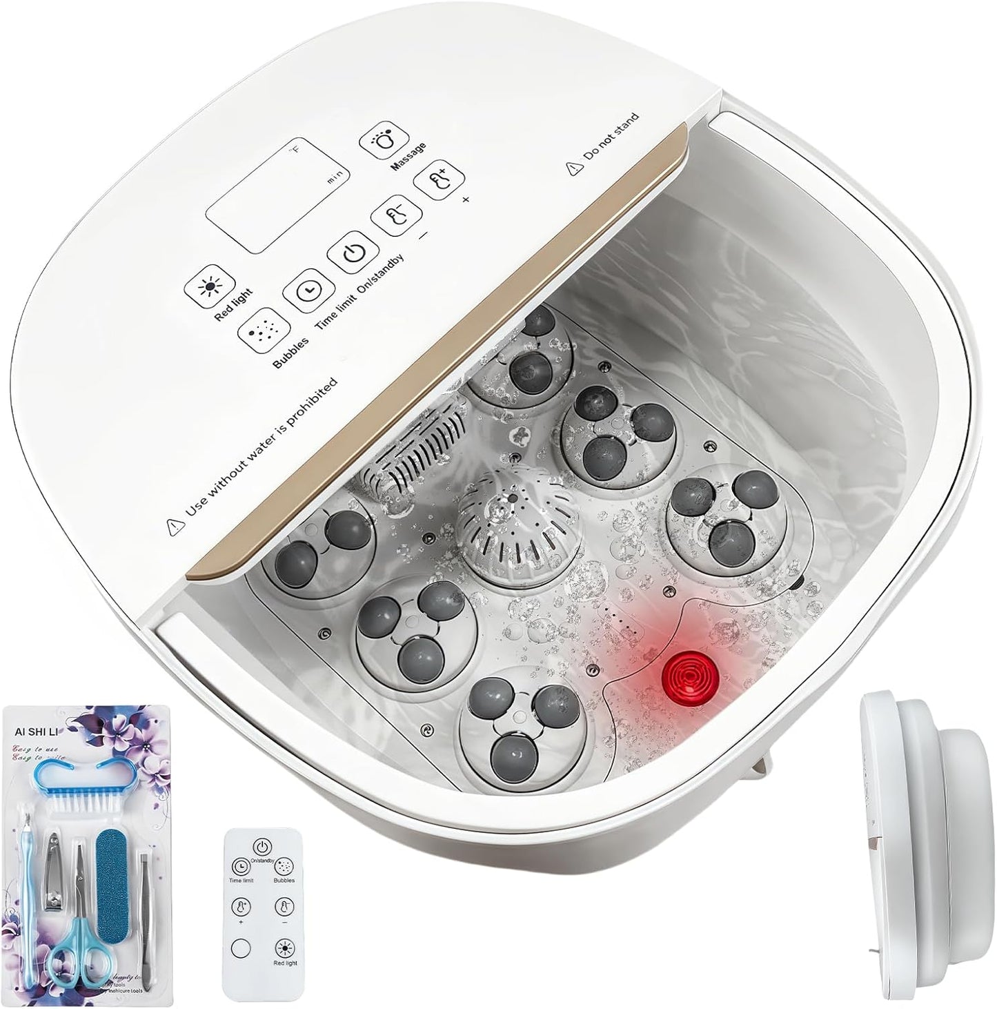 Collapasible Foot Spa Bath Massager with Heat, Pedicure Foot Spa with Bubbles/Timer/Temperature Control, Feet Soak Tub for Home, Office, Relaxation and Stress Relief, Gift for Men and Women (White)