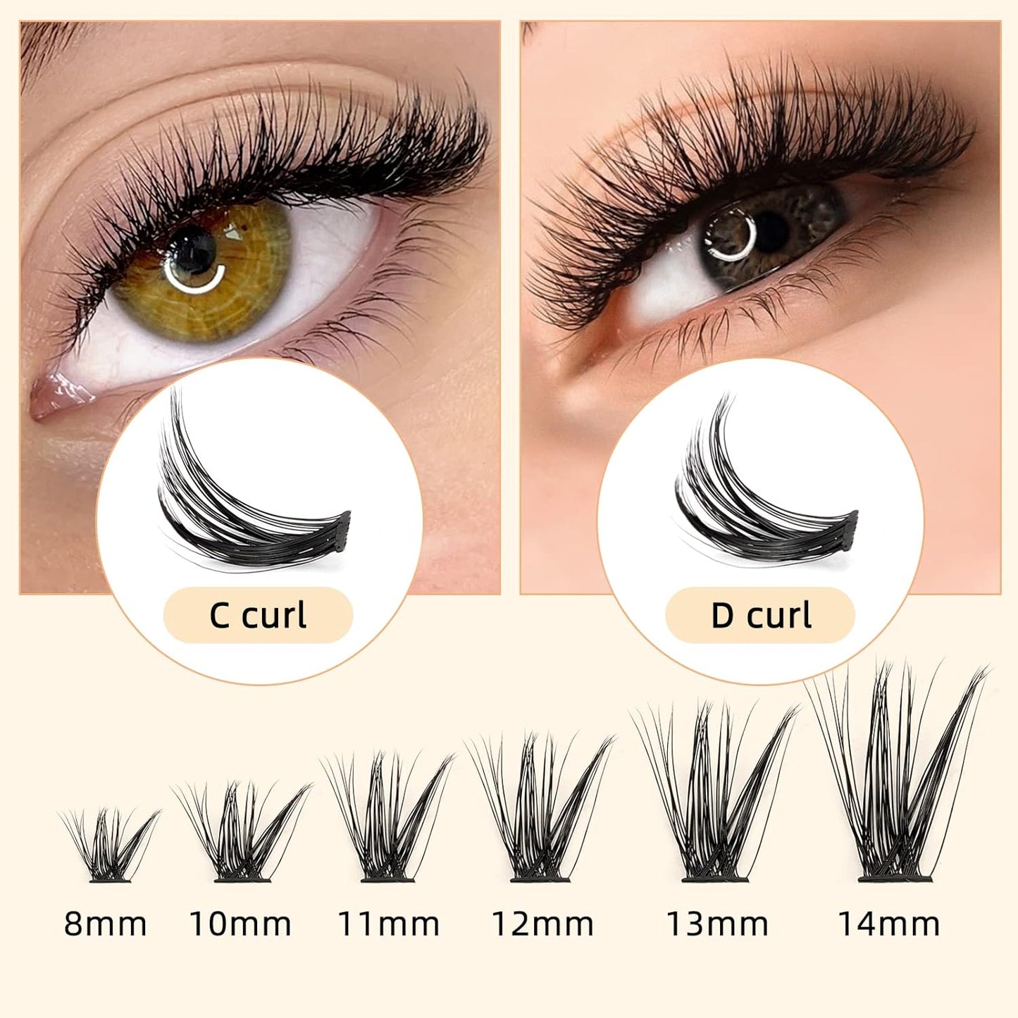 QUEWEL Lash Clusters 240Pcs Individual Lashes 40D+50D D Curl 8-14mm Length DIY Lash Extension Soft False Eyelashes Wispy Cluster Lashes Easy to Create Natural Look At Home(40D+50D-D-MIX8-14)