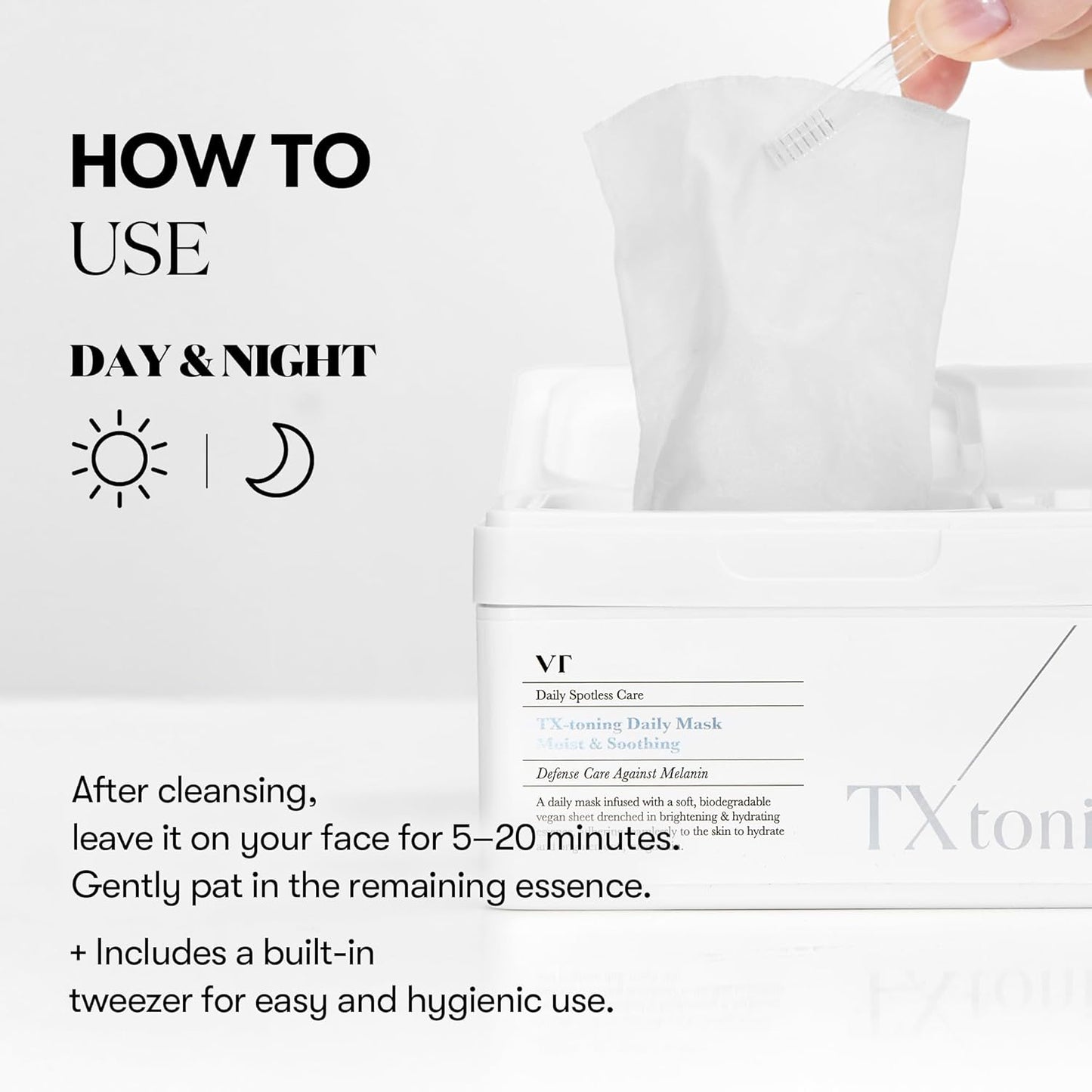 VT COSMETICS TX Toning Daily Mask 30 Sheets, Tranexamic Acid, Niacinamide, Glutathione for Acne Scars, Dark Spots, Sun Spots, Hydrating & Glowing Facial Mask, Fragrance-Free, Korean Face Mask