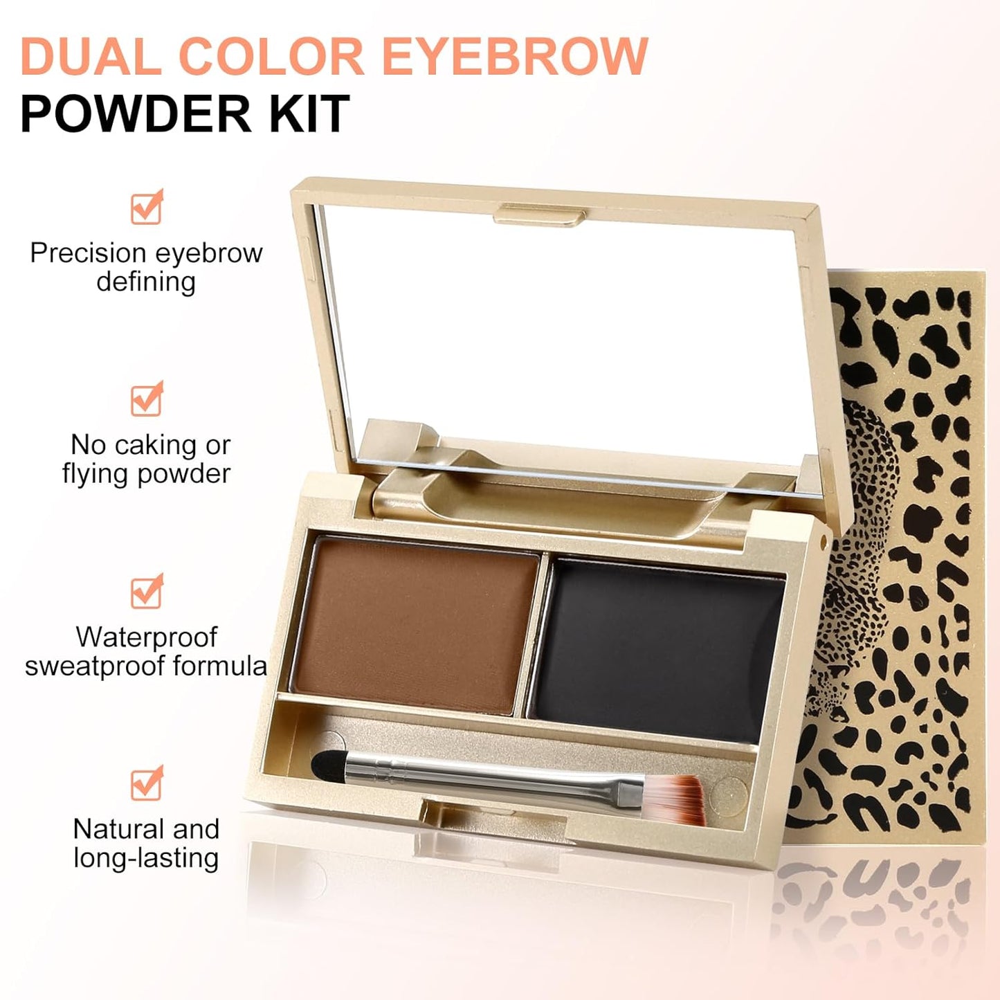 Boobeen Eyebrow Powder Kit, 2-color Waterproof Eyebrow Palette Makeup to Definer & Filler Brows, Eyebrow Color Powder Shape Natural Looking Brow - with Mirror Brush
