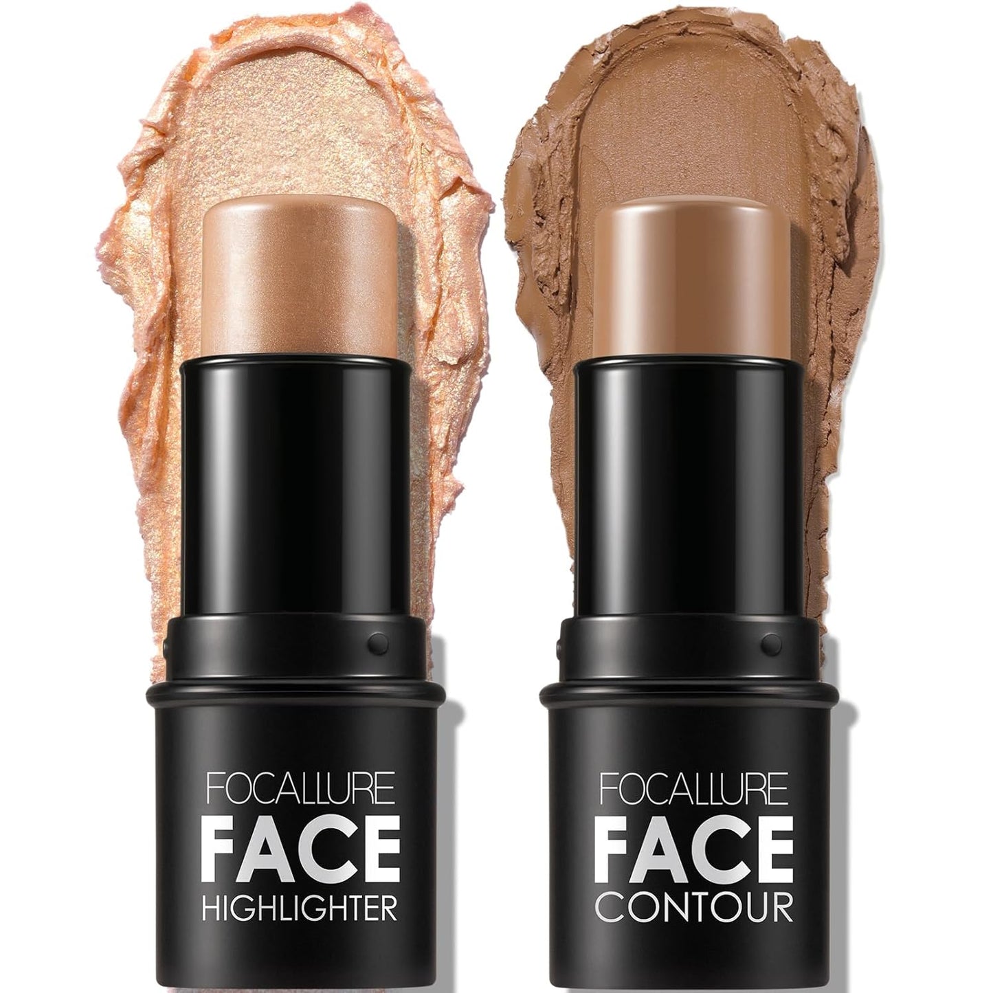 FOCALLURE 2 Pcs Mineral Cream Contour Stick,Moisturize Highlighter and Bronzer Pen,Non Stick Face Brightens & Shades Pencil,Long Lasting & Smooth Gliding Face Illuminator Makeup,24+11