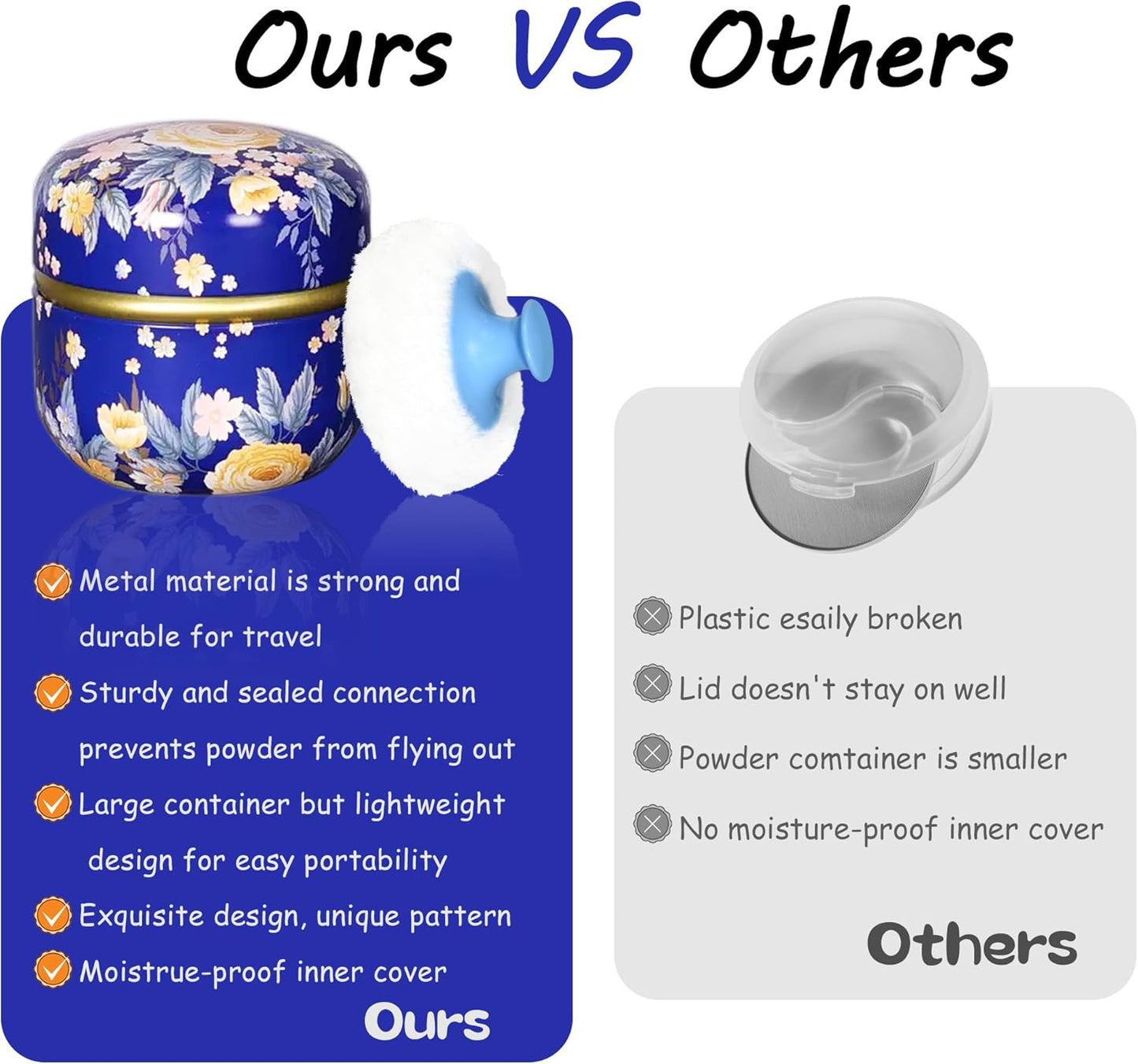 WEMEGA Body Powder Case with Powder Puff Powder Container Tea Box for Baby and Women Powder Puff and Powder Case for Travel (Brilliant Flowers)