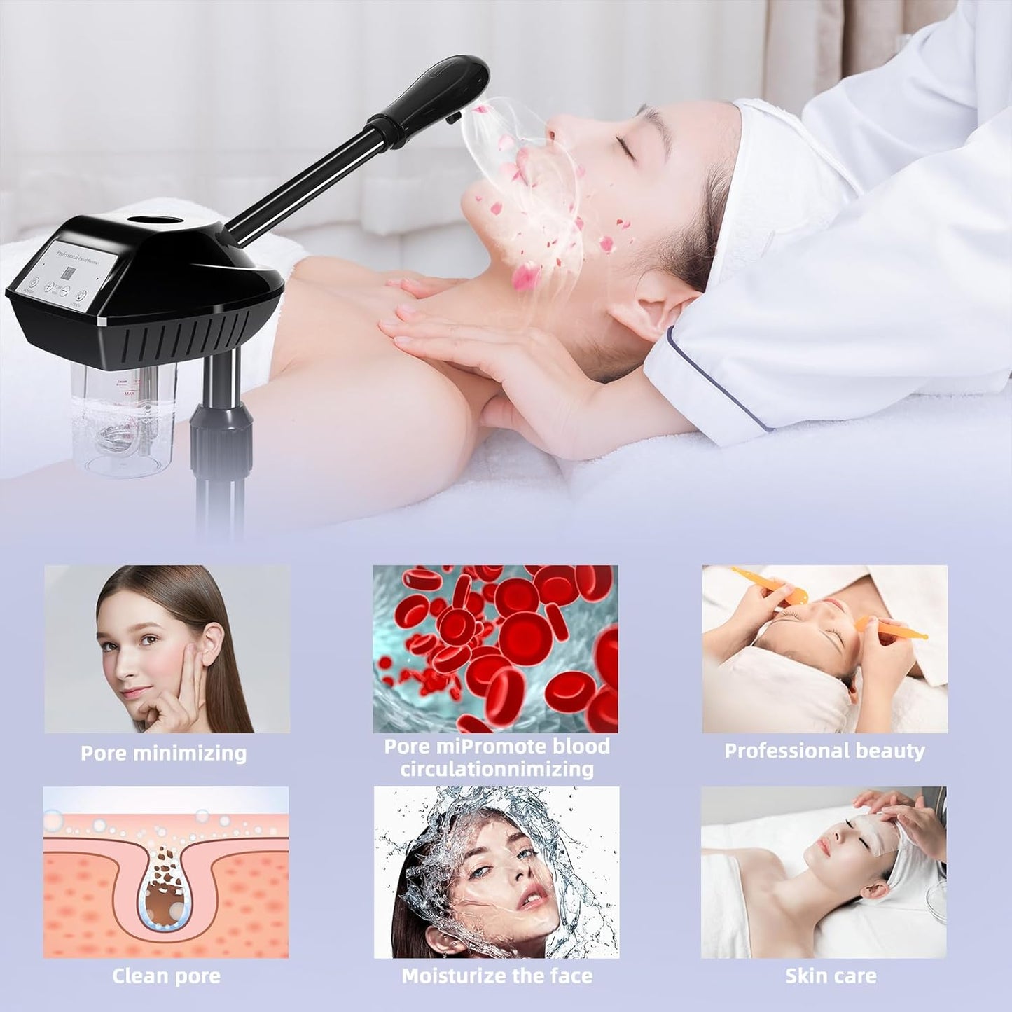 Professional Facial Steamer, Facial Steamer Professional for Estheticians, Hot Mist & Timer Function, Ozone Face Steamer on Wheels for Spa, Salon and at Home Use