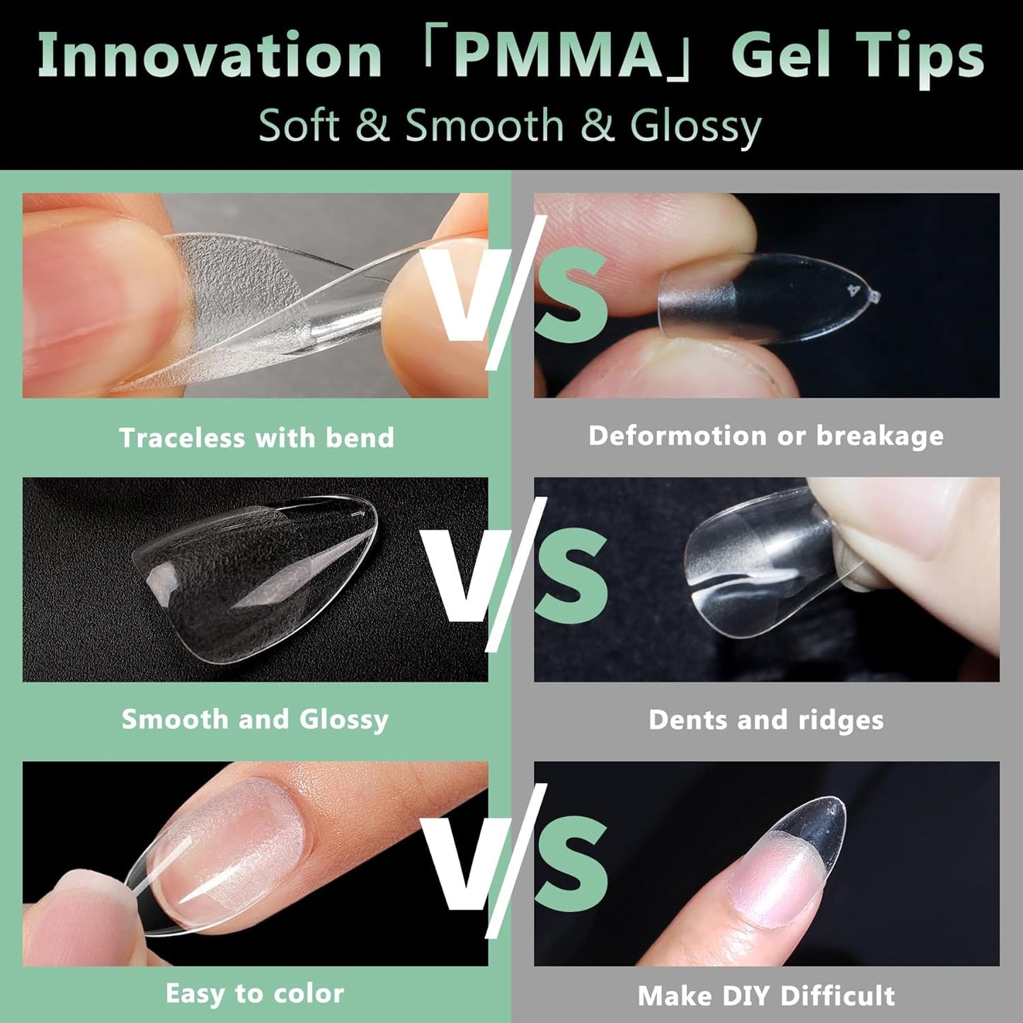 Short Almond Nail Tips, 216pcs Soft Acrylic Fake Nails Gel Nail Tips, Full Cover Pre-Shaped Matte Clear Press on Nails for Extension, Diy at Home Manicure 12 Sizes