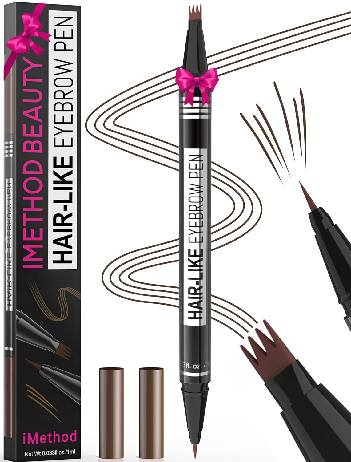 iMethod Microblading Eyebrow Pen - Eyebrow Pencil Magical 2-in-1 Dual-Ended Eye Brow Pencils for Women with 4-Fork-Tip & Precise Brush-Tip Create Natural Hair-Like Brows, Last All-Day, Dark Brown