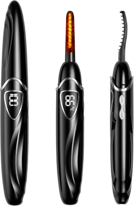 Heated Eyelash Curlers, Portable Heated Lash Curler,Heated Eyelash Curler Intelligent Power 0ff, Makeup Electric Eyelash Curler (Black/Silver, S600-148MM)