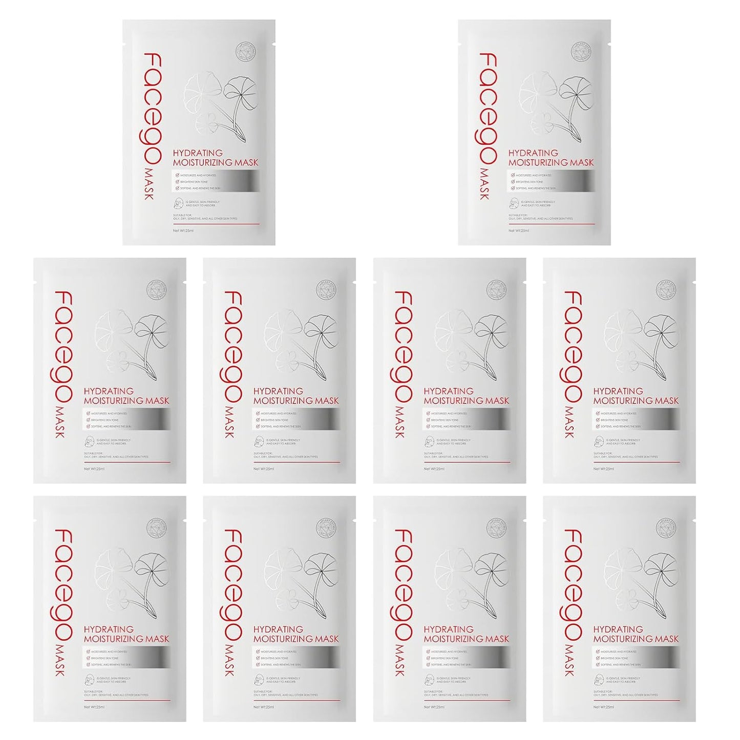 Collagen Face Mask - Hydrating & Moisturizing Sheet Mask with Natural Centella Asiatica for Soothing Skincare, Deeply Nourishing Dry Skin 10-Count