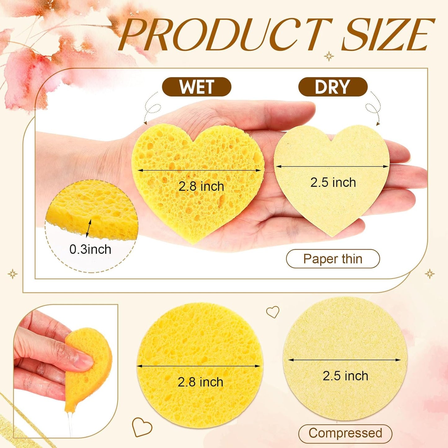 Loopeer 96 Pcs Compressed Facial Sponges with Container Disposable Face Sponge Pads for Washing Face Cleansing Exfoliating Esthetician Makeup Removal(Yellow)