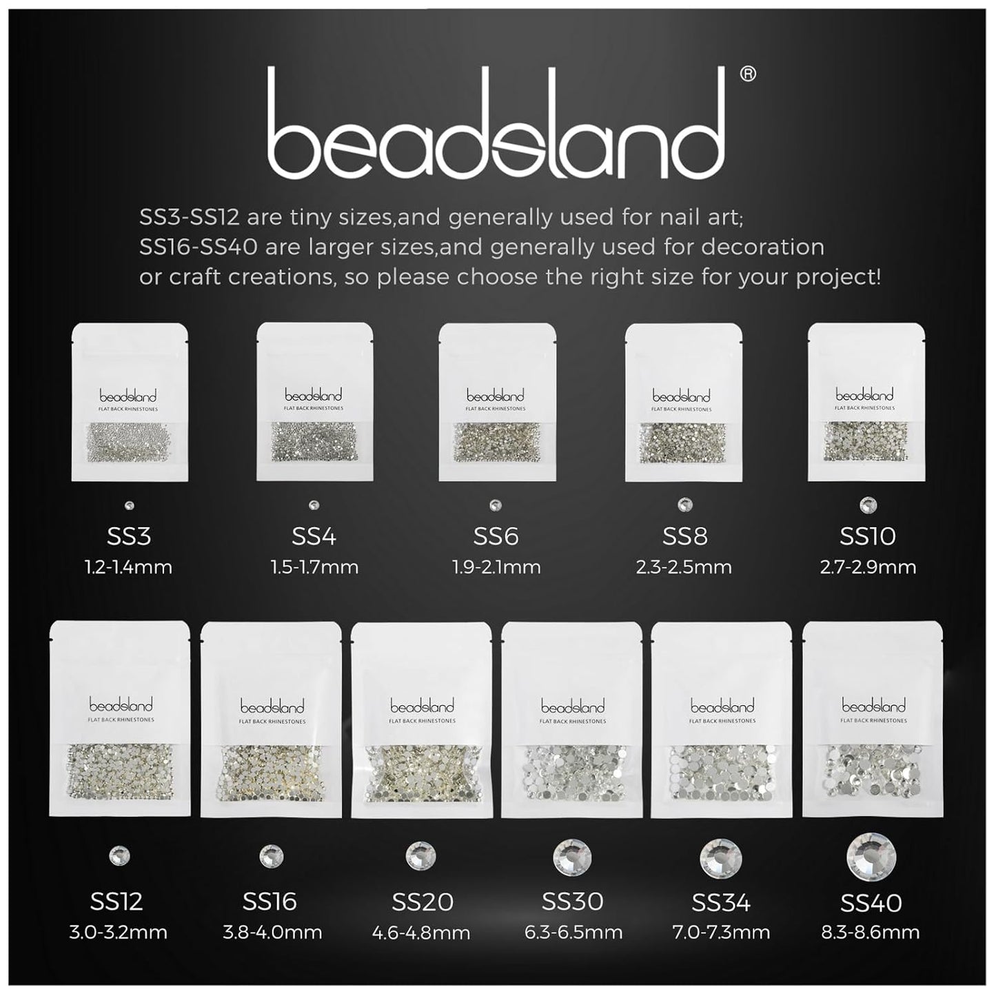 Beadsland 144pcs Flat Back Crystal Rhinestones Round Gems for Nail Art and Craft Glue Fix, Dark Siam, SS40, 8.4-8.7mm