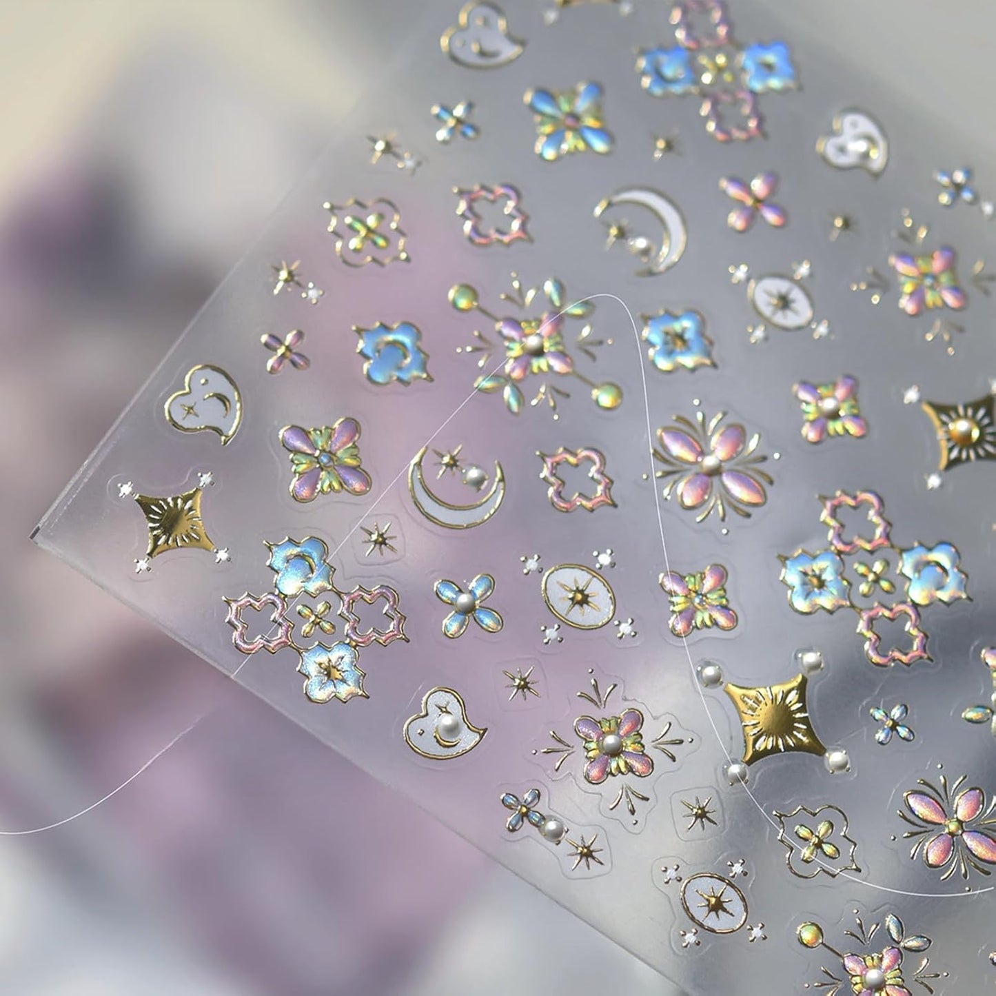 1Pcs Gold Nail Stickers 5D Sun Moon Heart Nail Decals Bohemian Style Nail Art Stickers Embossed Self-Adhesive Sun Moon Nail Decals Bohemia Flower Nails Designs Nails Decoration for Women Nail Supplies