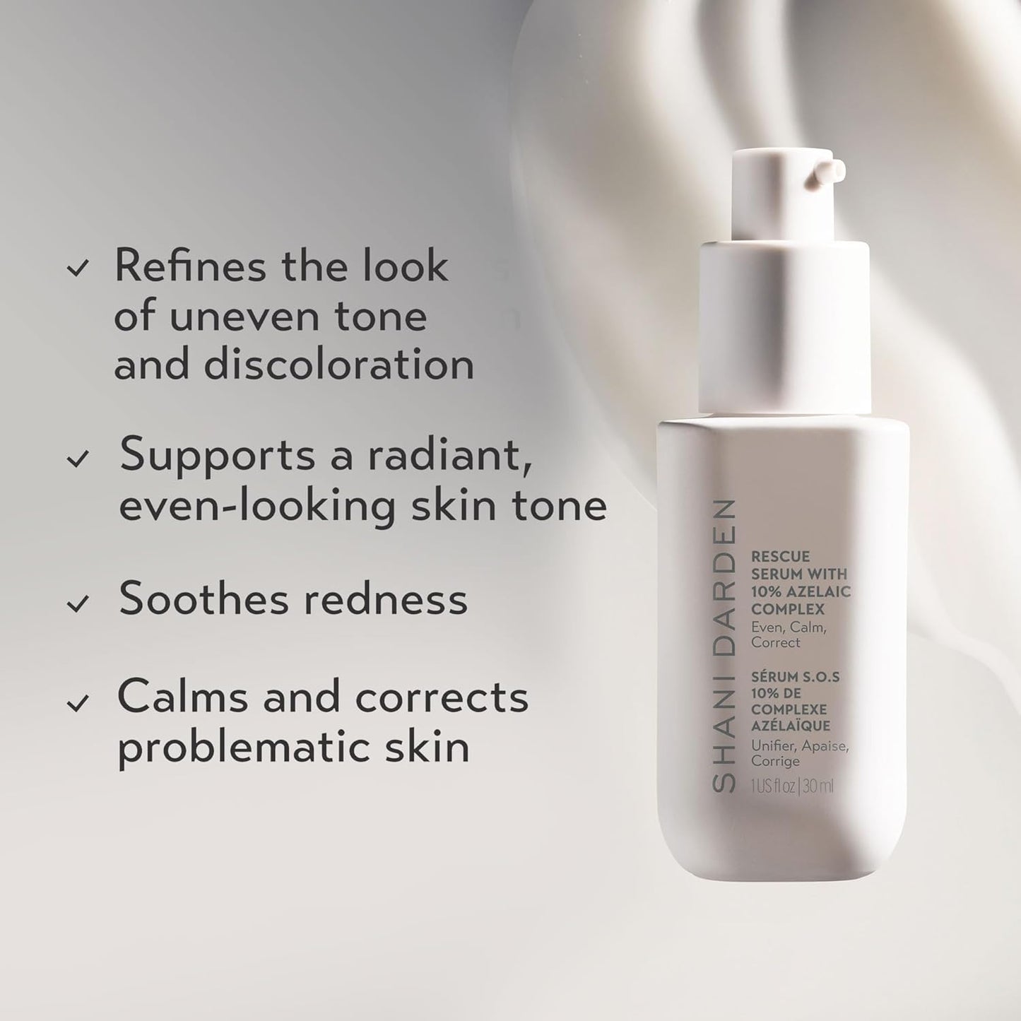 Shani Darden Rescue Serum with 10% Azelaic Complex, Lightweight Hydrating Azelaic Acid Serum for Face with Oat Kernel & Aloe Extracts, Helps Skin Redness & Acne, Non-Comedogenic, Vegan, 1 fl oz